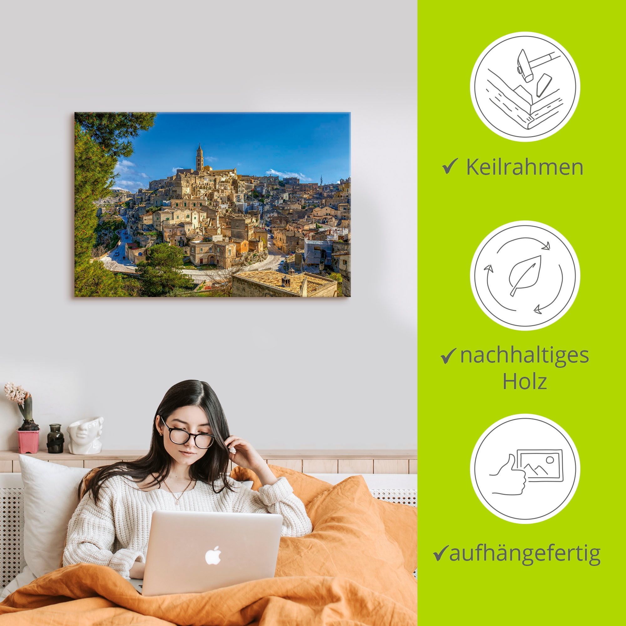 Artland Leinwandbild »Historische Altstadt von Matera Italien«, Italien, (1 St.), auf Keilrahmen gespannt