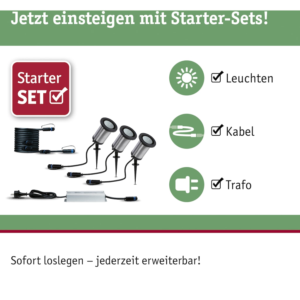 Paulmann LED Gartenstrahler »Plug & Shine«, 3 flammig-flammig, LED-Modul, 3000K 6W 24V IP65