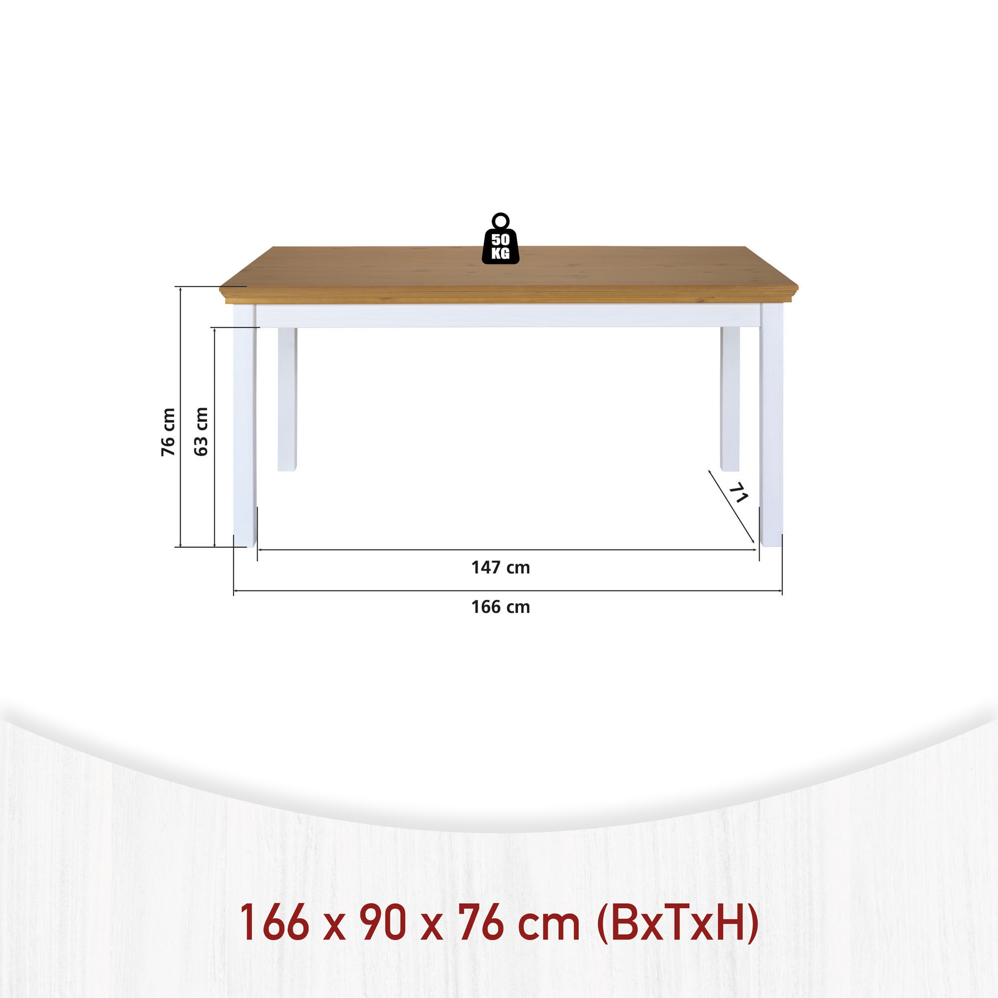 Inter Link Esstisch »Esstisch Maluno« 1 Stk. tlg. Kiefer Massiv, BxTxH: ca. 166,4 x 90 x 76 cm