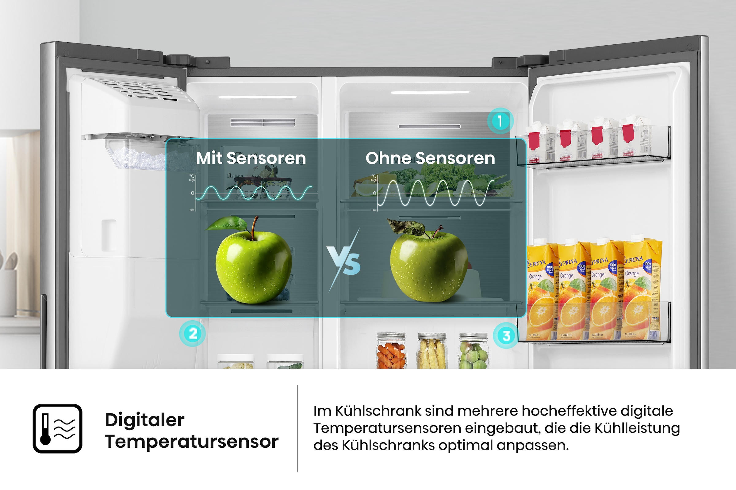 Hisense Side-by-Side »MS91528IC« 178,6 cm hoch 91,1 cm breit mit Wasser-/Eisspender, kein Festwasseranschluss dank Tank