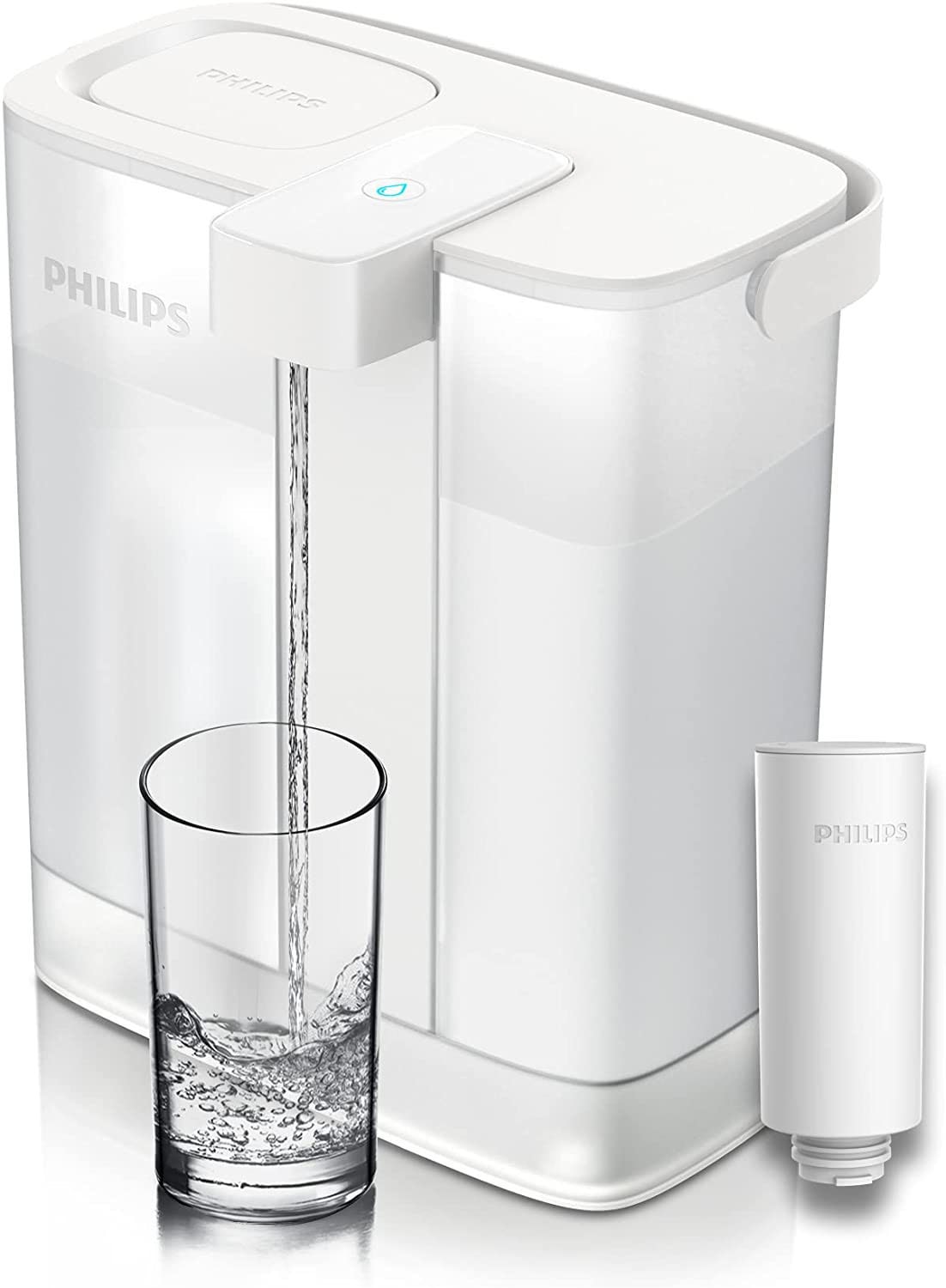 Philips Wasserfilter »(Filterkartusche für Sofort-Wasserfilter)«, reduziert ua. Chlor, Blei, Pestizide, Mikroplastik,  3 l Fassungsvermögen, 1 l/min schneller Durchfluss, wiederaufladbar über USB-C