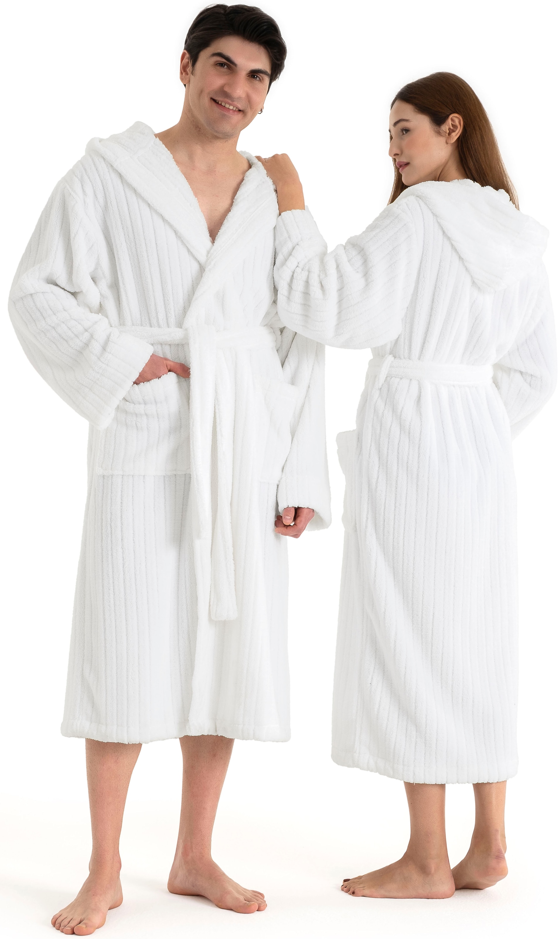 LeGer Home by Lena Gercke Unisex-Bademantel »Lovina gestreift, ideal für Sauna & Spa, Hotelbademantel, Morgenmantel« 1 Stk. kuschelig weicher Fleece, plüsch, für Damen und Herren, XS-3XL