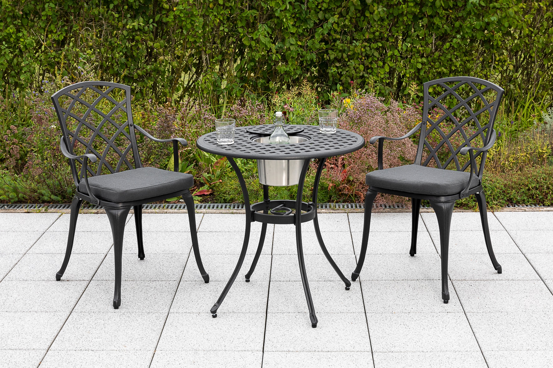 MERXX Garten-Essgruppe »»Rhodos««, (Set, 5 tlg., Aluminiumguss, Inkl. Auflagen), Tisch: Øx H: 70x70 cm