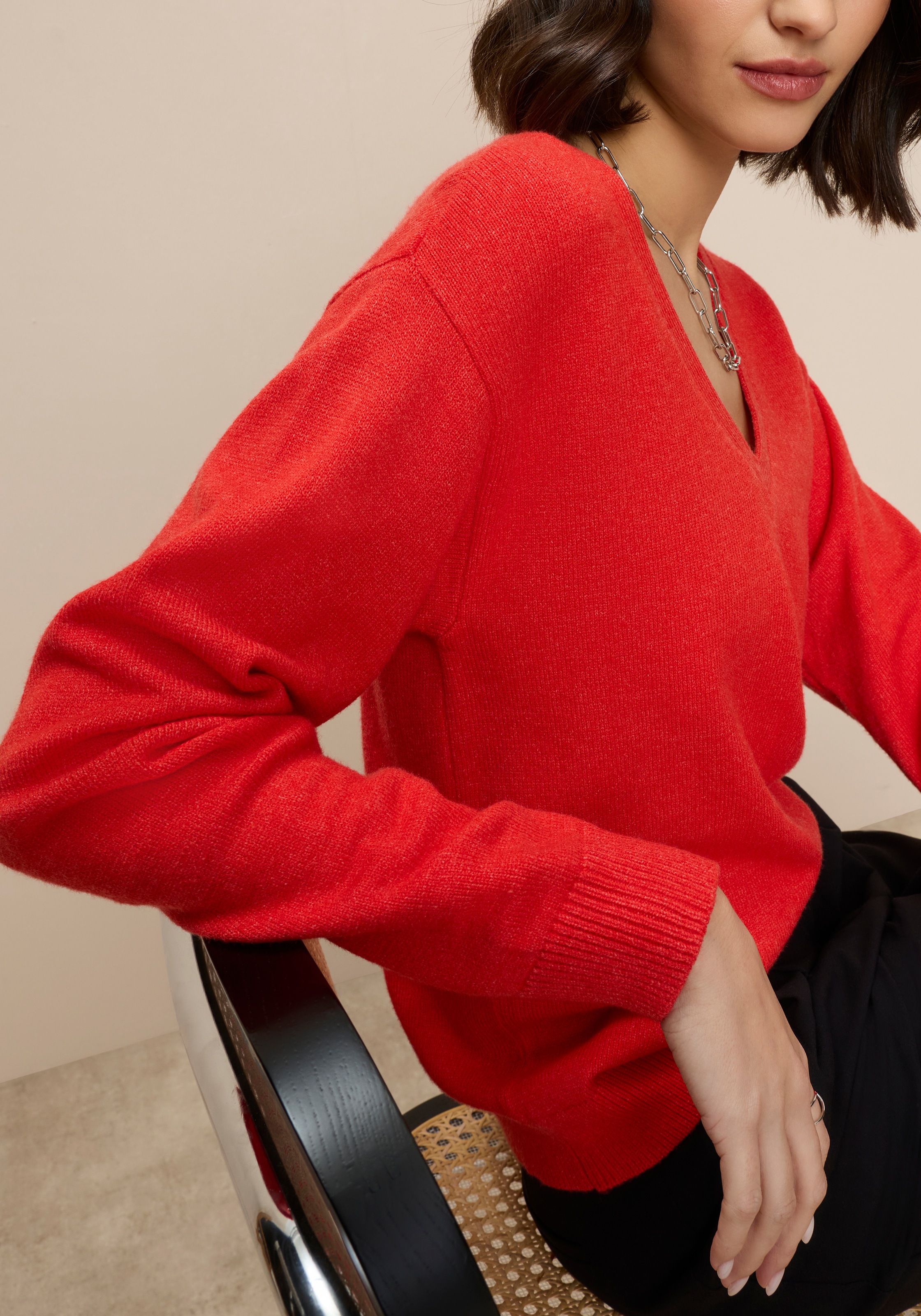 Tamaris V-Ausschnitt-Pullover mit Frontbiese günstig online kaufen