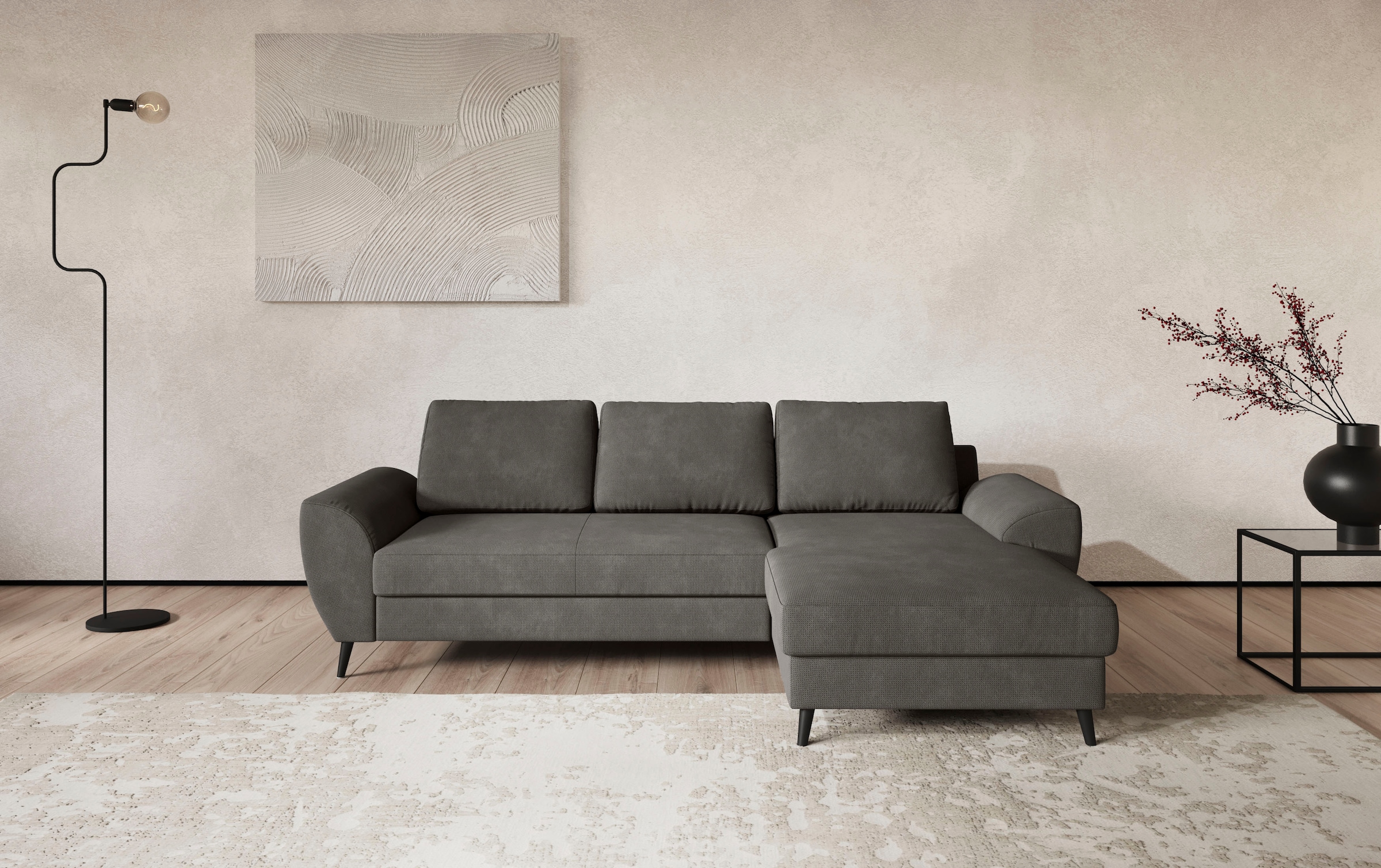 COTTA Ecksofa "Terra L-Form, B: 255cm, Top Sitzkomfort durch Wellenunterfederung und" PUR-Schaum, optional mit Schlaffunktion, Liegefläche: 200x137cm