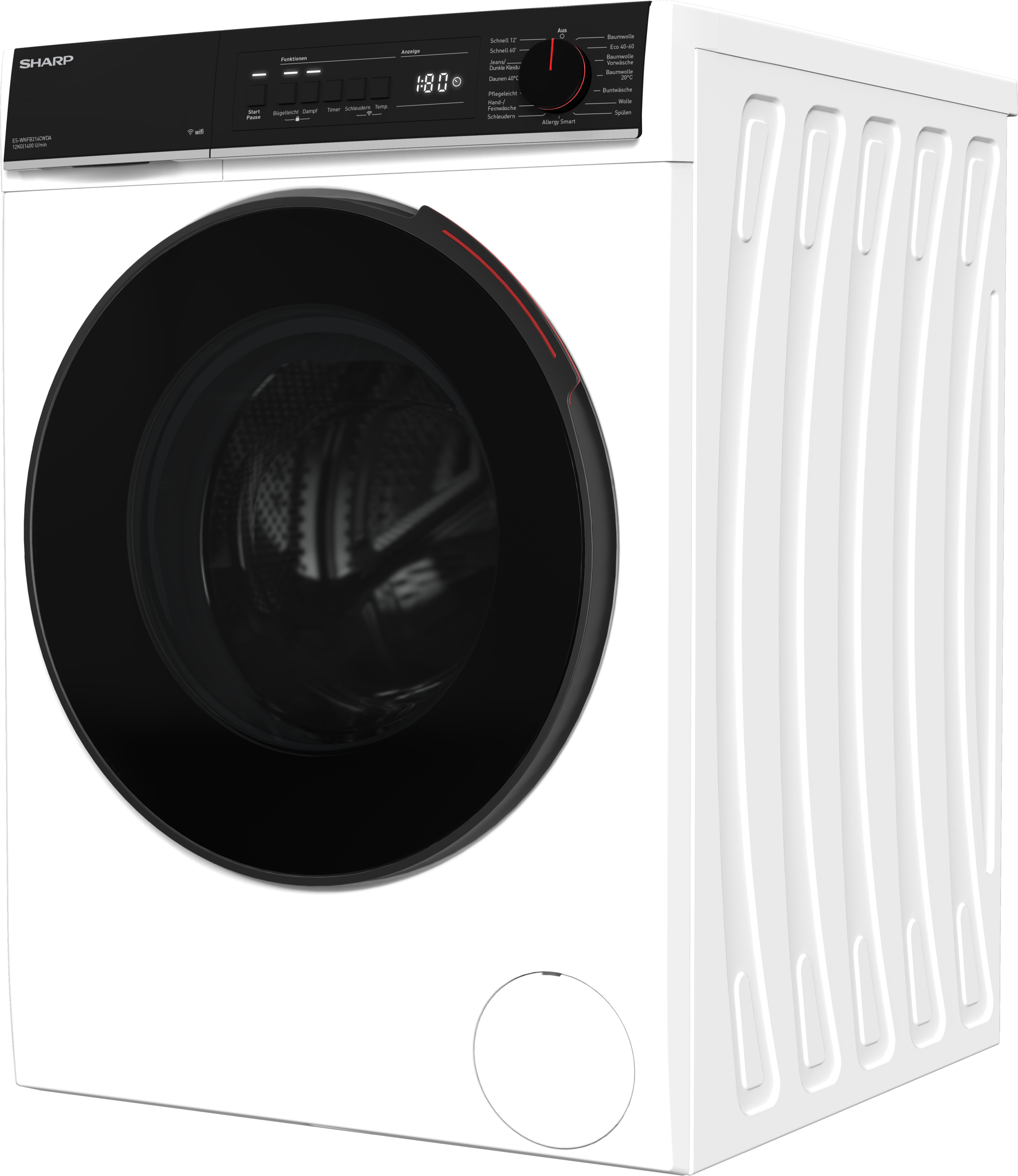 Sharp Waschmaschine Mid Class »ES-WNFB214CWDA-DE«, 12 kg, 1400 U/min, 12kg / +WIFI / A-20% / black Doorring+knob/Steam/White
