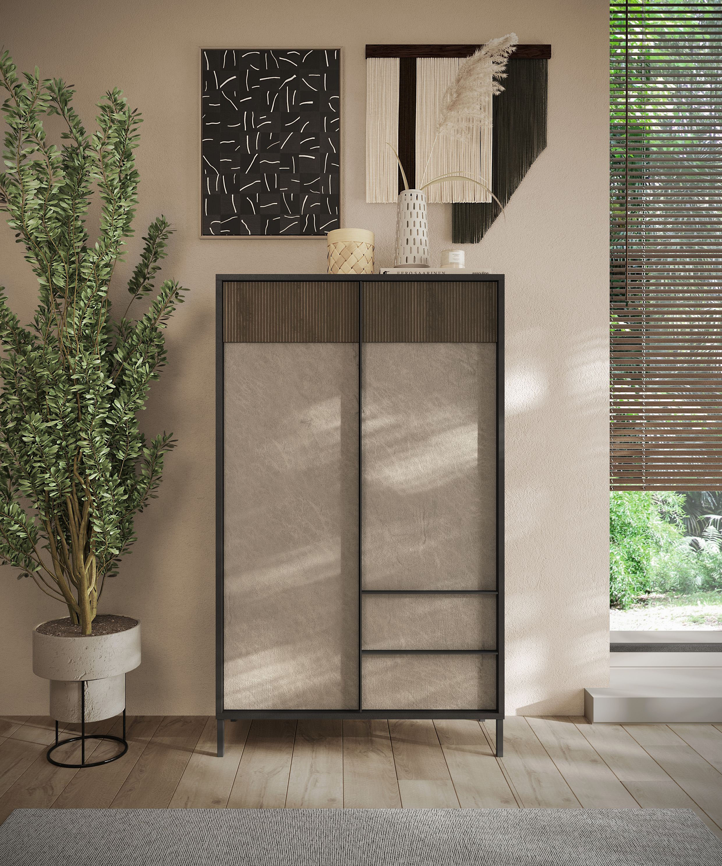 Home affaire Highboard "Everest Höhe 177 cm, Kommode mit 2 Türen u. 2 Schubkästen" Sideboard, Schrank, Soft/Self Closing, Korpus 22 mm