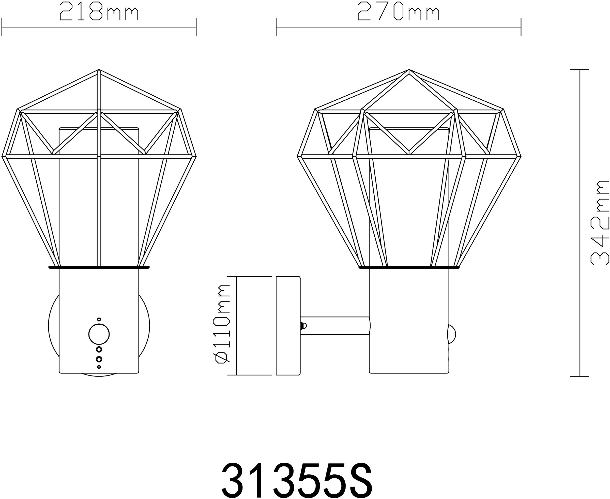 GLOBO LIGHTING Außen-Wandleuchte »HORACE«, Leuchtmittel E27 | ohne Leuchtmittel, Außenlampe/Sensor/IP44/BxH: 225x340mm/schwarz