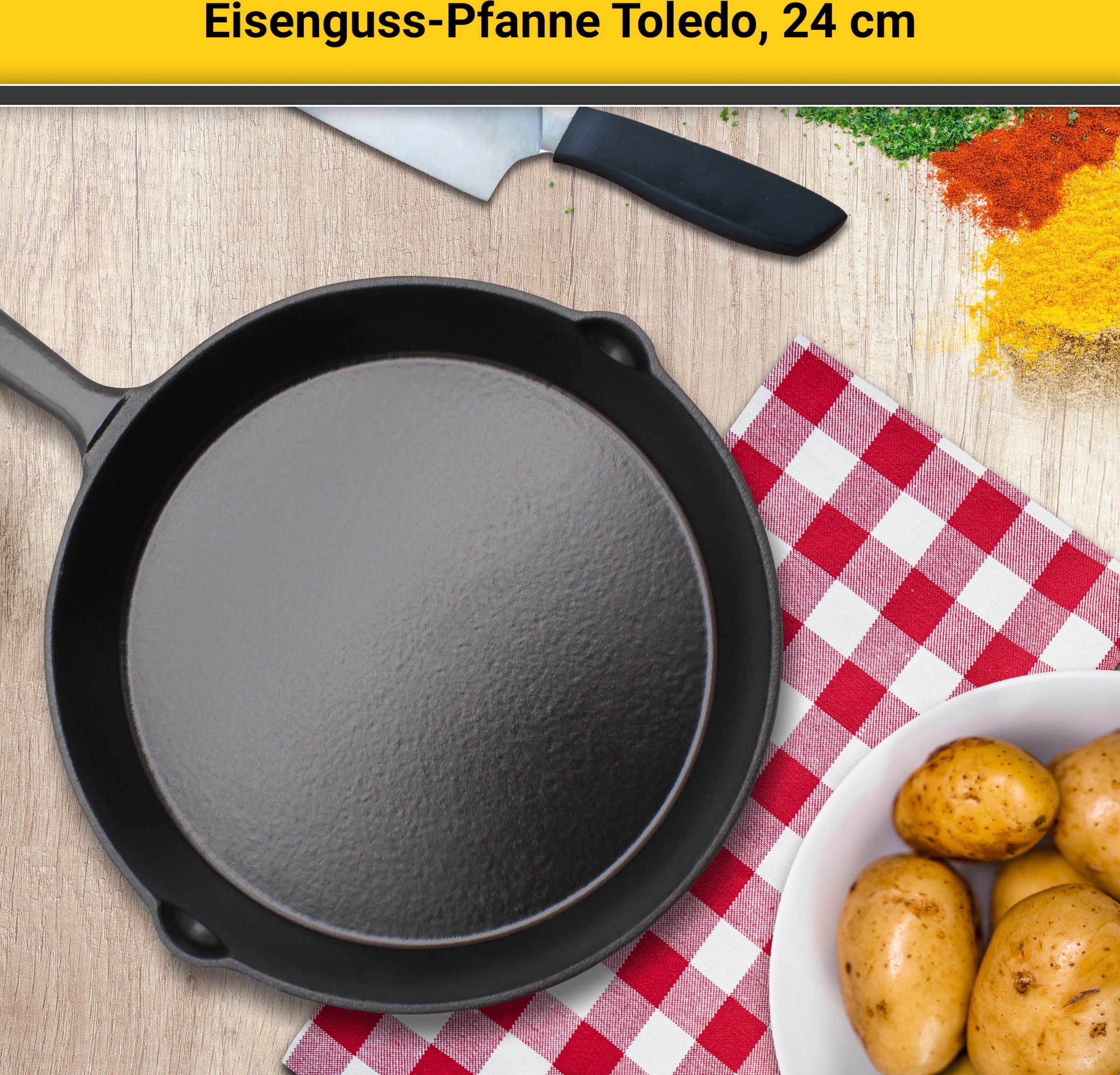 Krüger Bratpfanne »Einsenguss Pfanne TOLEDO« Gusseisen 1 Stk. tlg. für Induktions-Kochfelder geeignet