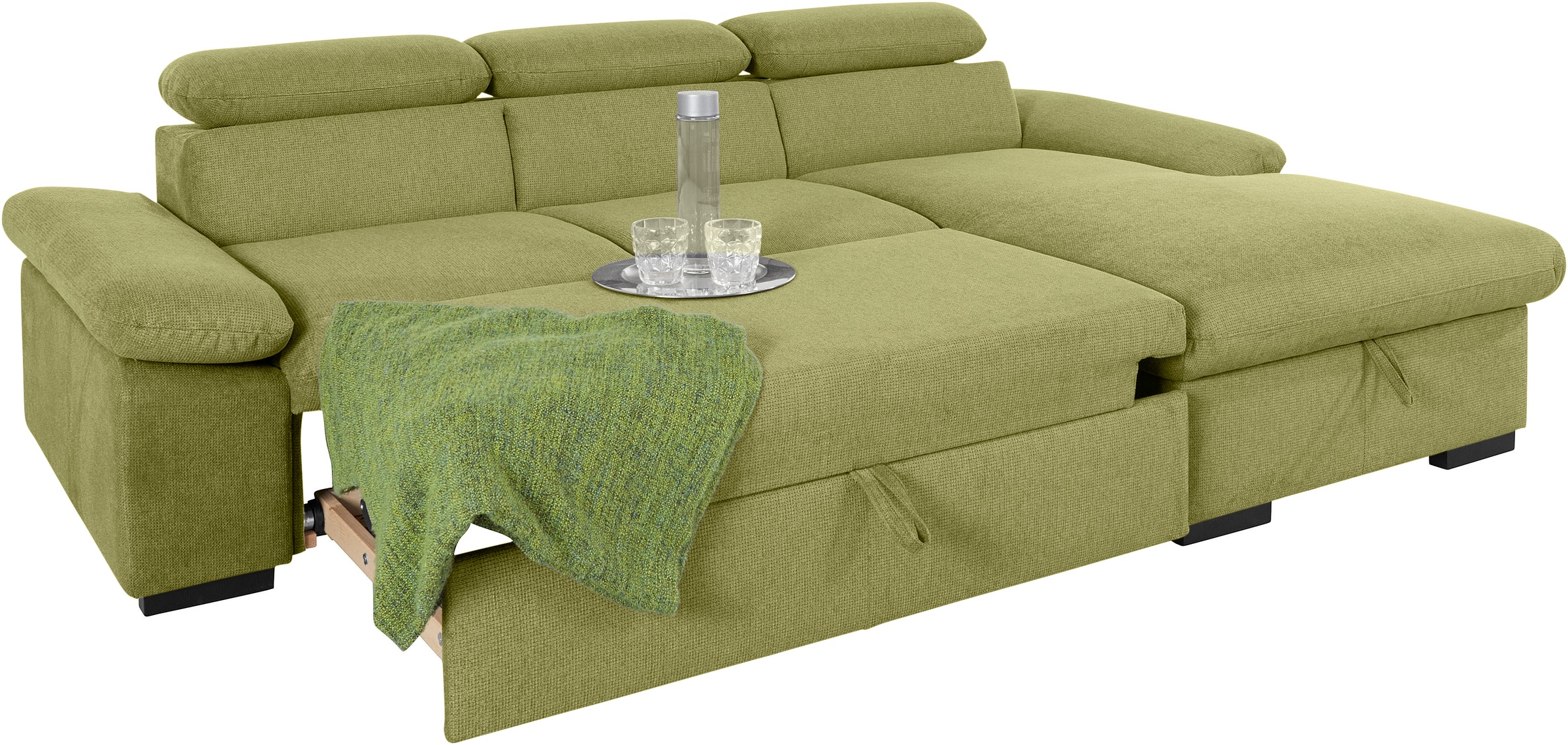 COTTA Ecksofa »Lola L-Form mit Kopfteilfunktion & Hocker«, (Set, mit Hocker), wahlweise mit Bettfunktion, Bettkasten & Armteilverstellung
