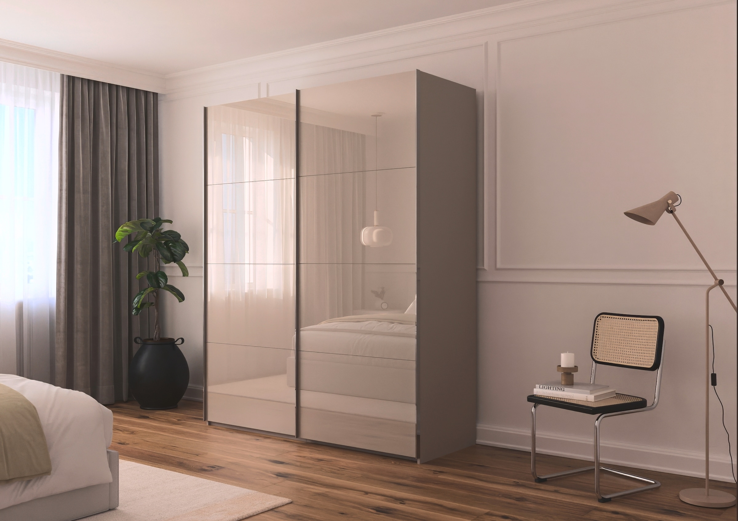 rauch Schwebetürenschrank »Kleiderschrank Schrank Garderobe Schlafzimmerschrank SCALE-FYRA« edle viergeteilte Türen mit Glas-Front viele Farben MADE IN GERMANY