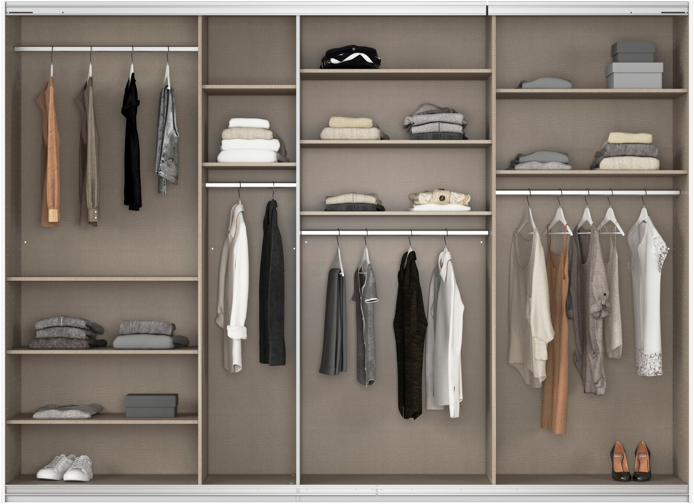 rauch Schwebetürenschrank »Kleiderschrank Schrank Garderobe AGORDO mit Dekor- oder Hochglanzfront«, (in zwei Griff-Farben), durchdachte Innenausstattung, in 4 Breiten und 2 Höhen MADE IN GERMANY