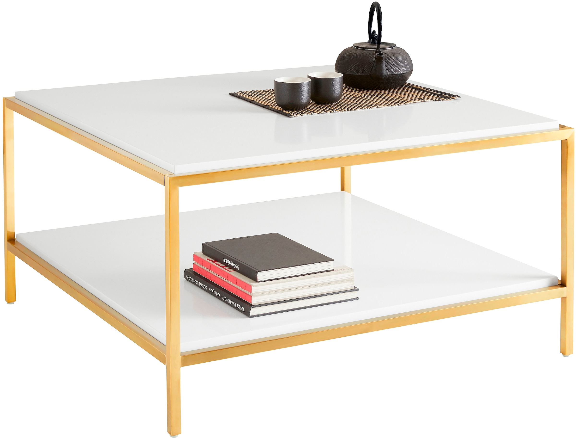 OTTO home Couchtisch "Cherlen" mit zwei Ablageflächen und goldfarbenem Gest günstig online kaufen