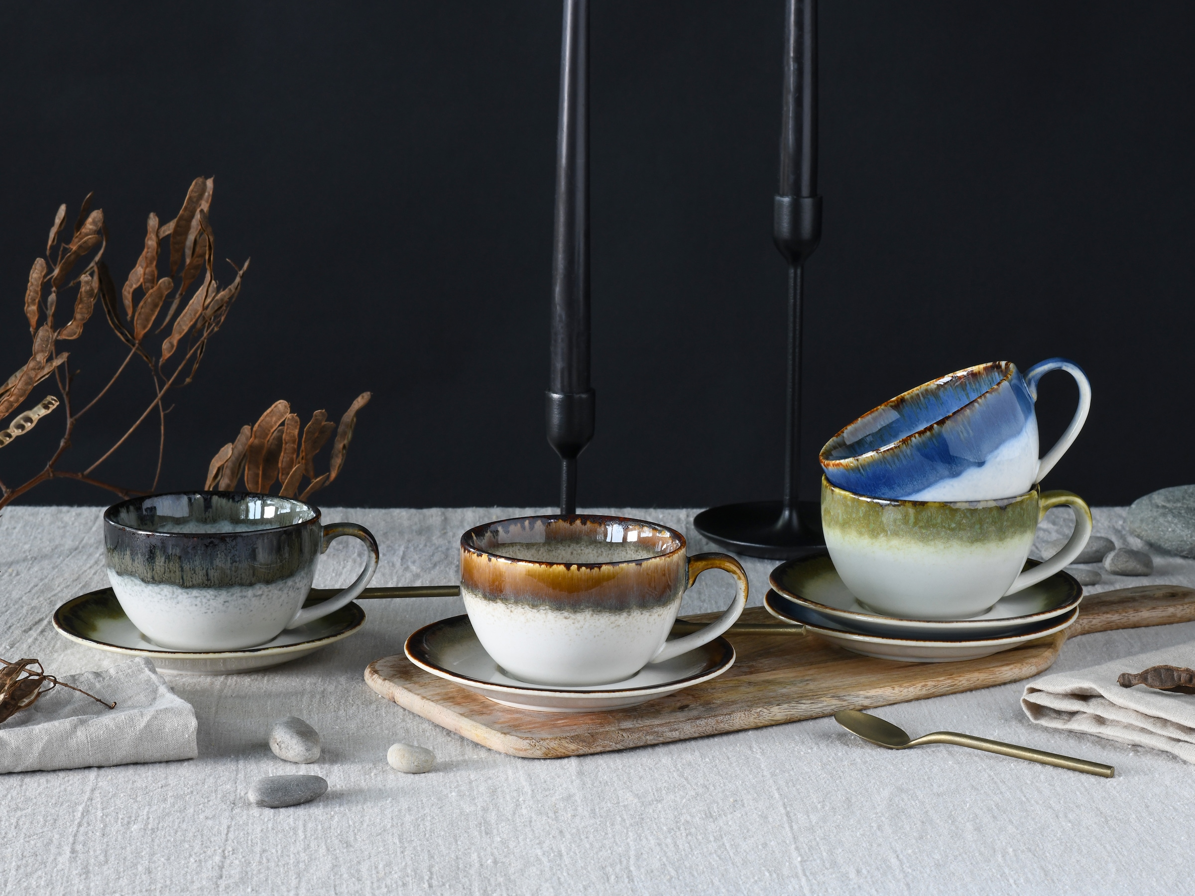 CreaTable Cappuccinotasse »Cascade Mix, Cappuccino-Set, 8-tlg.«, (Set, 8 tlg.), Reaktivglasur