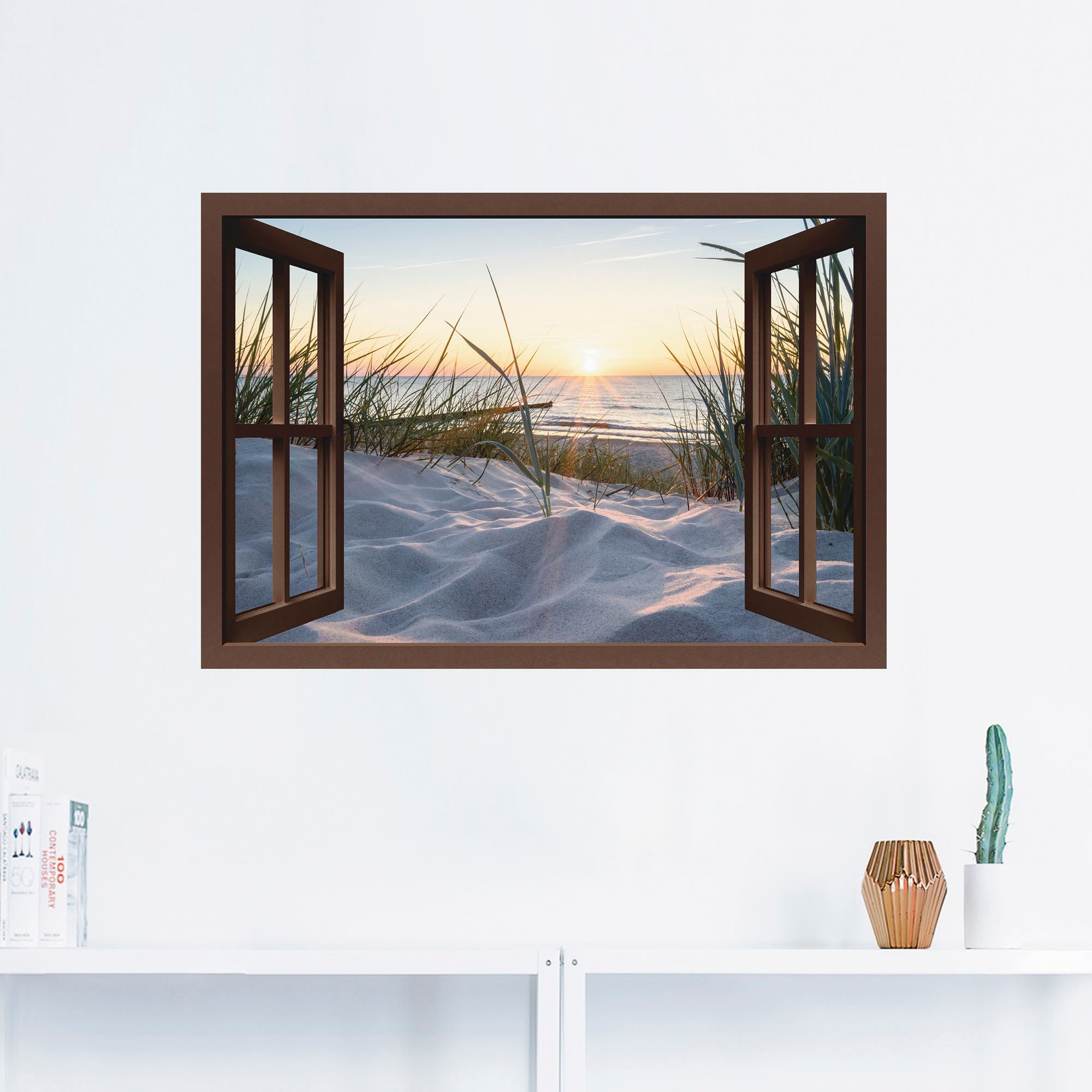 Artland Wandbild »Ostseestrand durchs Fenster«, Meer Bilder, (1 St.), als Alubild, Outdoorbild, Leinwandbild, Wandaufkleber, versch. Größen