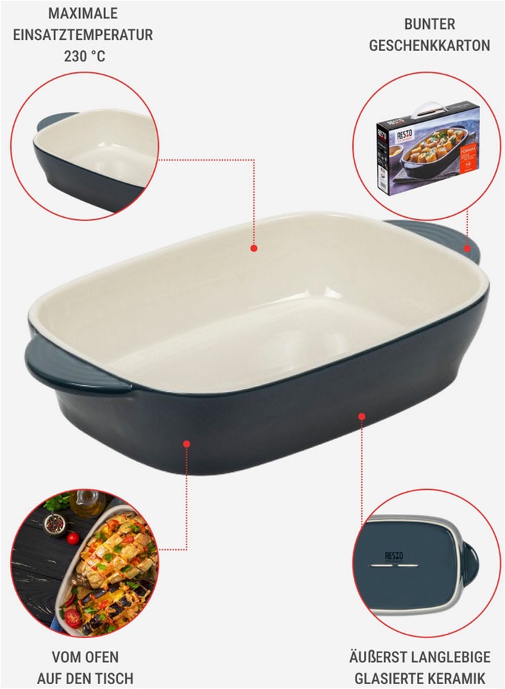RESTO Kitchenware Backform »Fornax, Auflaufform, Lasagneform, Ofenform, spülmaschinengeeignet«, (1 St.), rechteckig, für Kuchen, Lasagne, Brownie