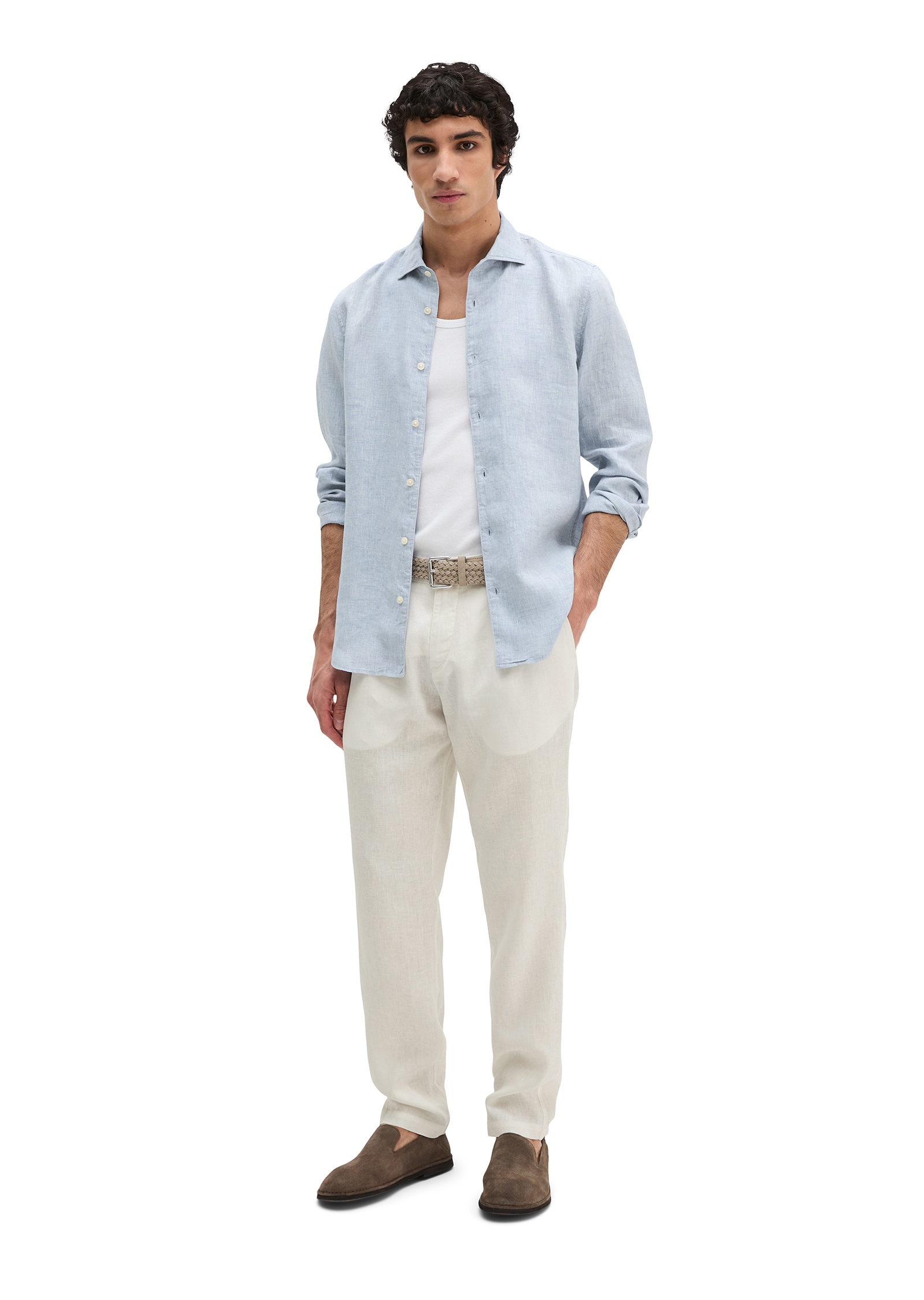 Langarmhemd MARC O'POLO, Herren, Gr. XL, N-Gr, mulit, angels wings, Web, Obermaterial: 100% Leinen, normal, Manschette, Hemden, shaped fit aus feinem Leinen-Chambray 4