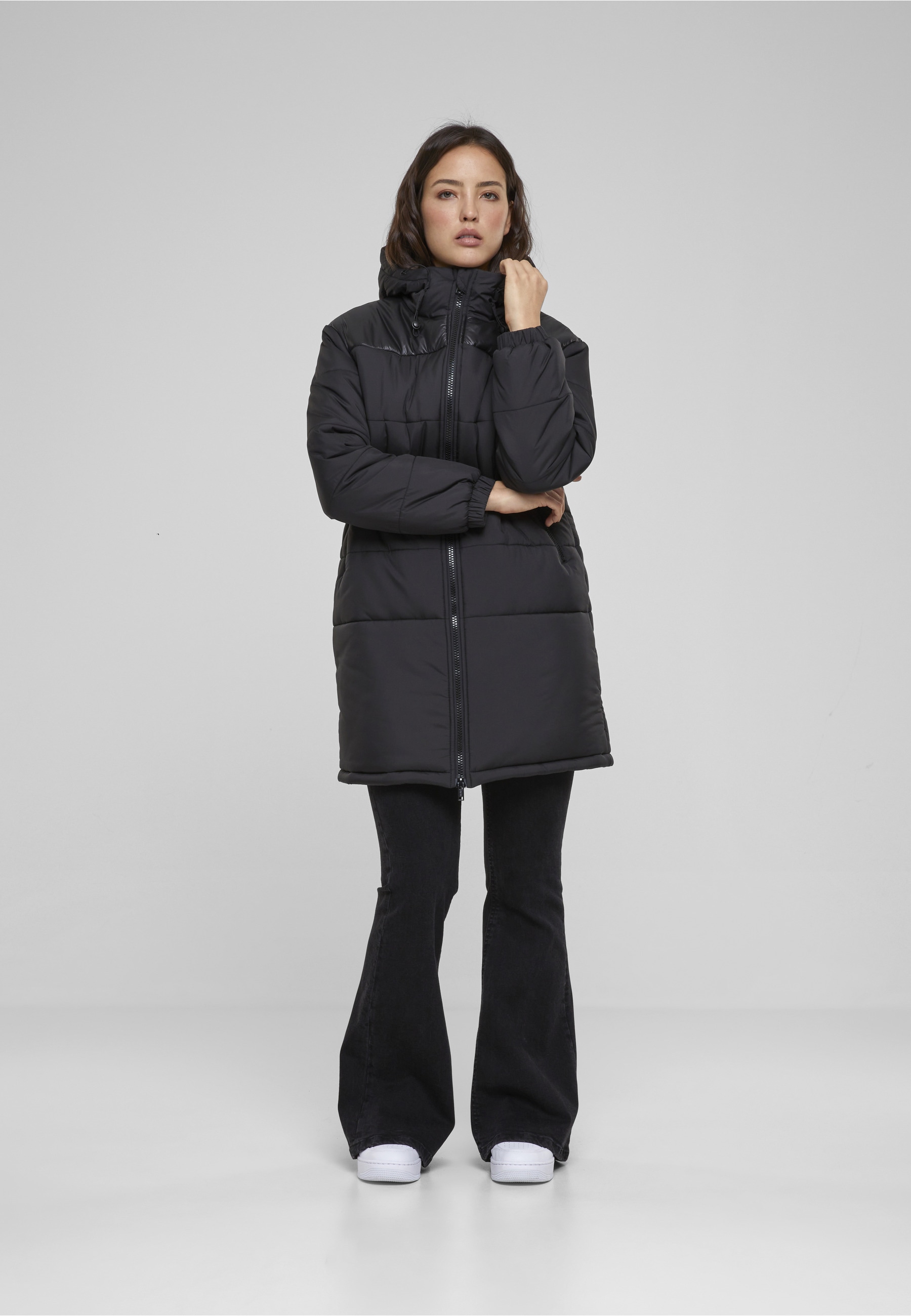 URBAN CLASSICS Winterjacke »Urban Classics Damen Ladies Hooded Mixed Puffer Coat« 1 Stk. tlg. ohne Kapuze