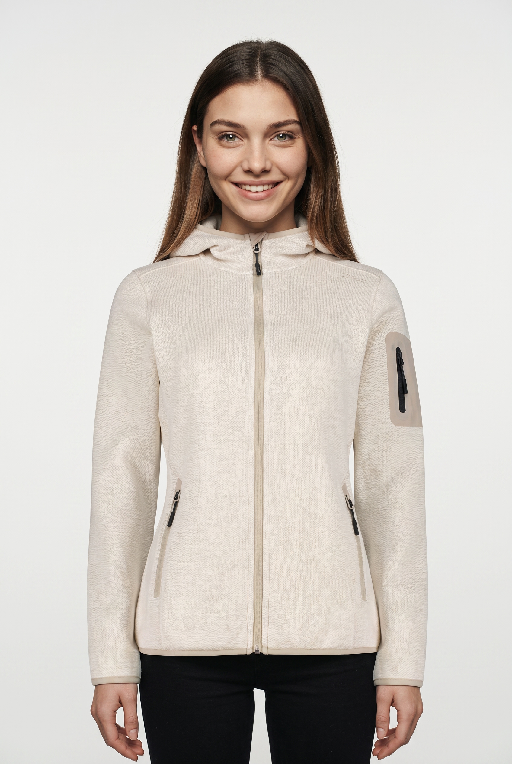 CMP 1100000002199 "KNITTED MELANGE HOODY WOMAN HOODY JACKET" mit Kapuze mit Reißverschlusstaschen, atmungsaktiv, schnell trocknend