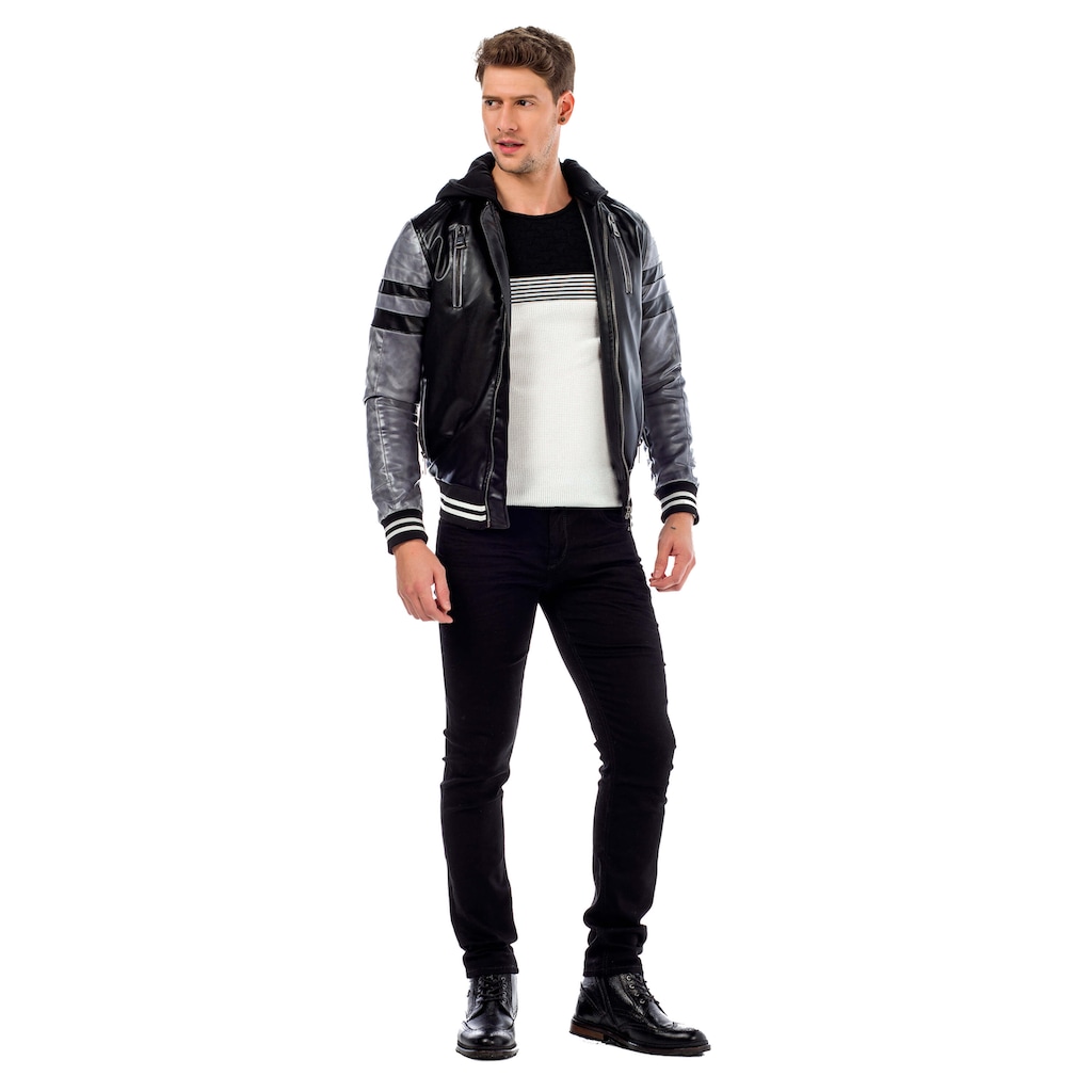 Cipo & Baxx Collegejacke, mit abnehmbarer Kapuze