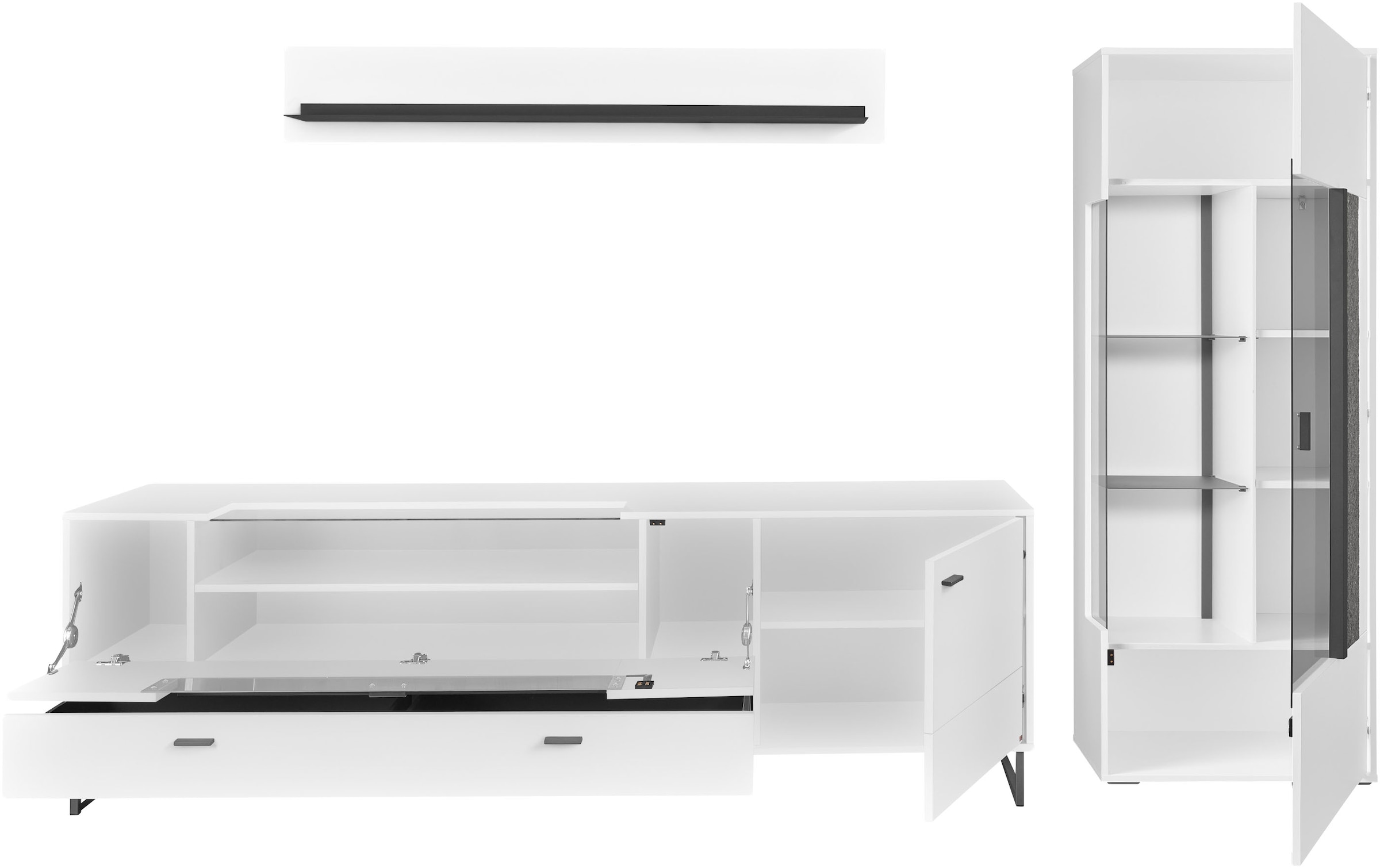 set one by Musterring TV-Wand »Deltona«, (3 St.), Zierelemente aus Sandstein, inkl. Beleuchtung, Gesamtbreite ca. 287 cm