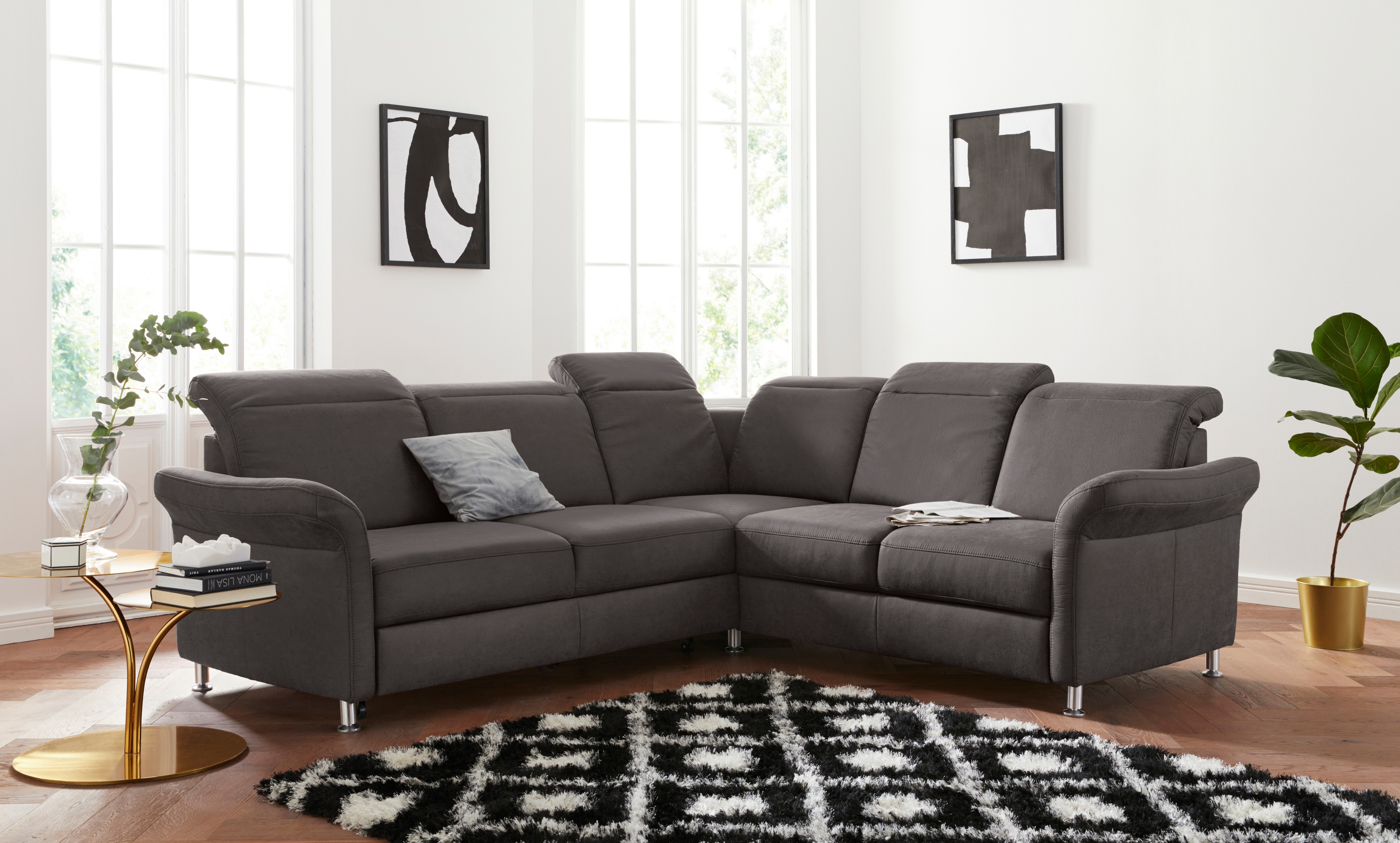 sit&more Ecksofa "Darwin L-Form" inklusive Federkern, wahlweise mit Kopfteilverstellung, Schlaffunktion