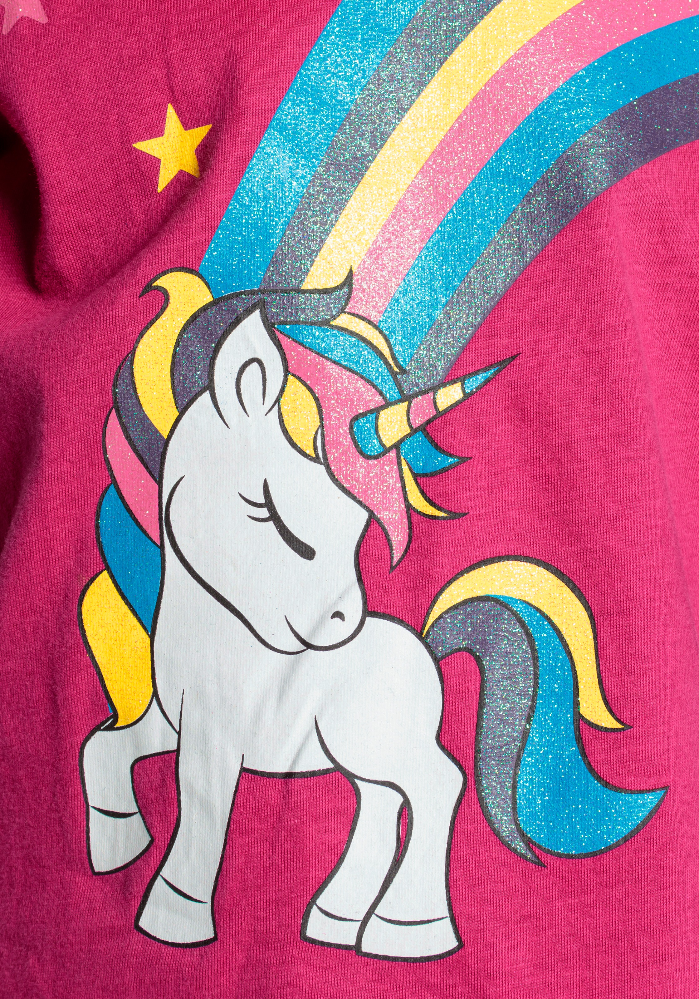 KIDSWORLD T-Shirt »Einhorn mit Regenbogen«, Kurzarm, hüftlange Passform, bedrucktes Design