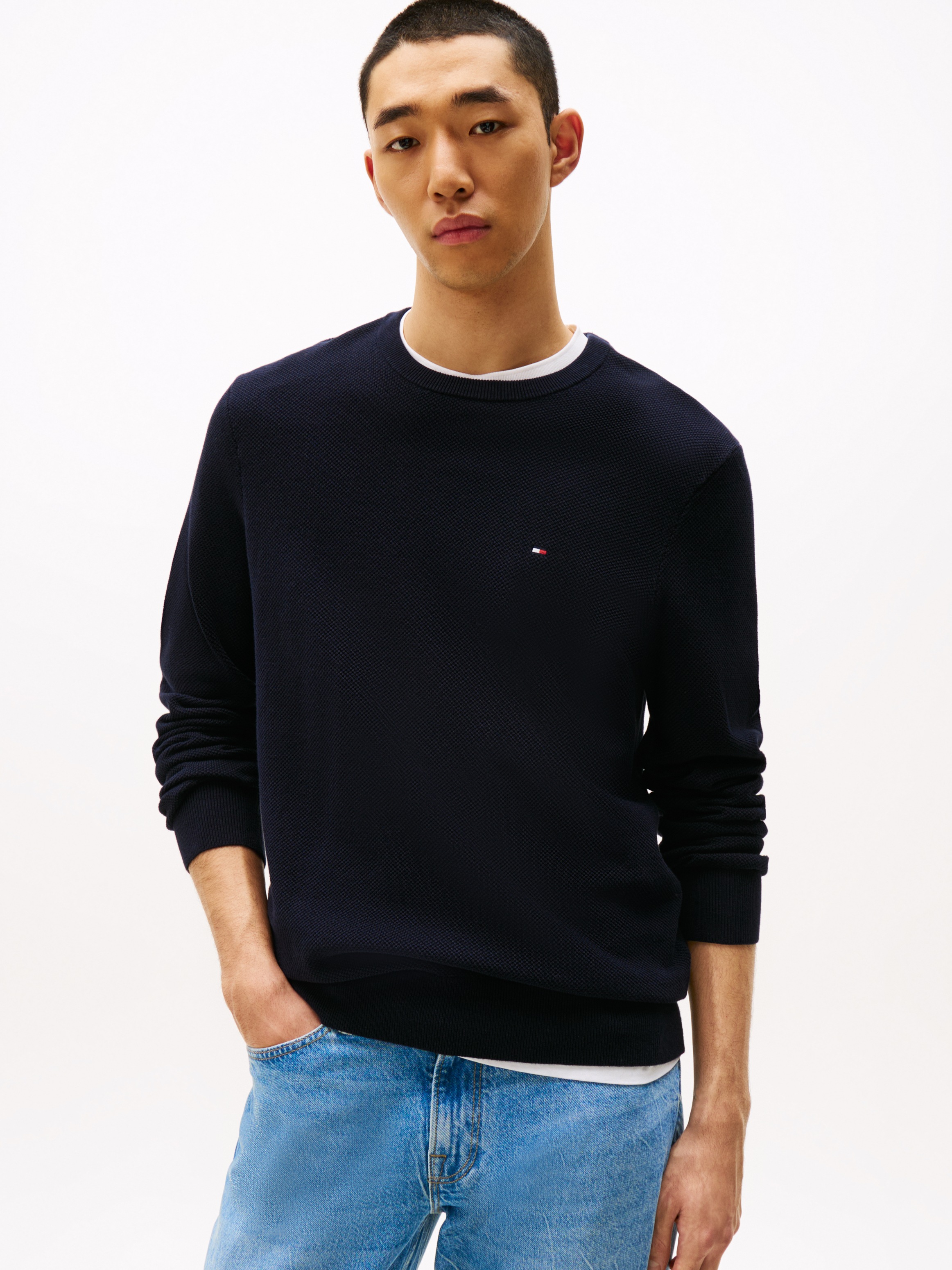 Tommy Hilfiger Rundhalspullover »ESSENTIAL STRUCTURE CREW NECK«, mit feiner Struktur