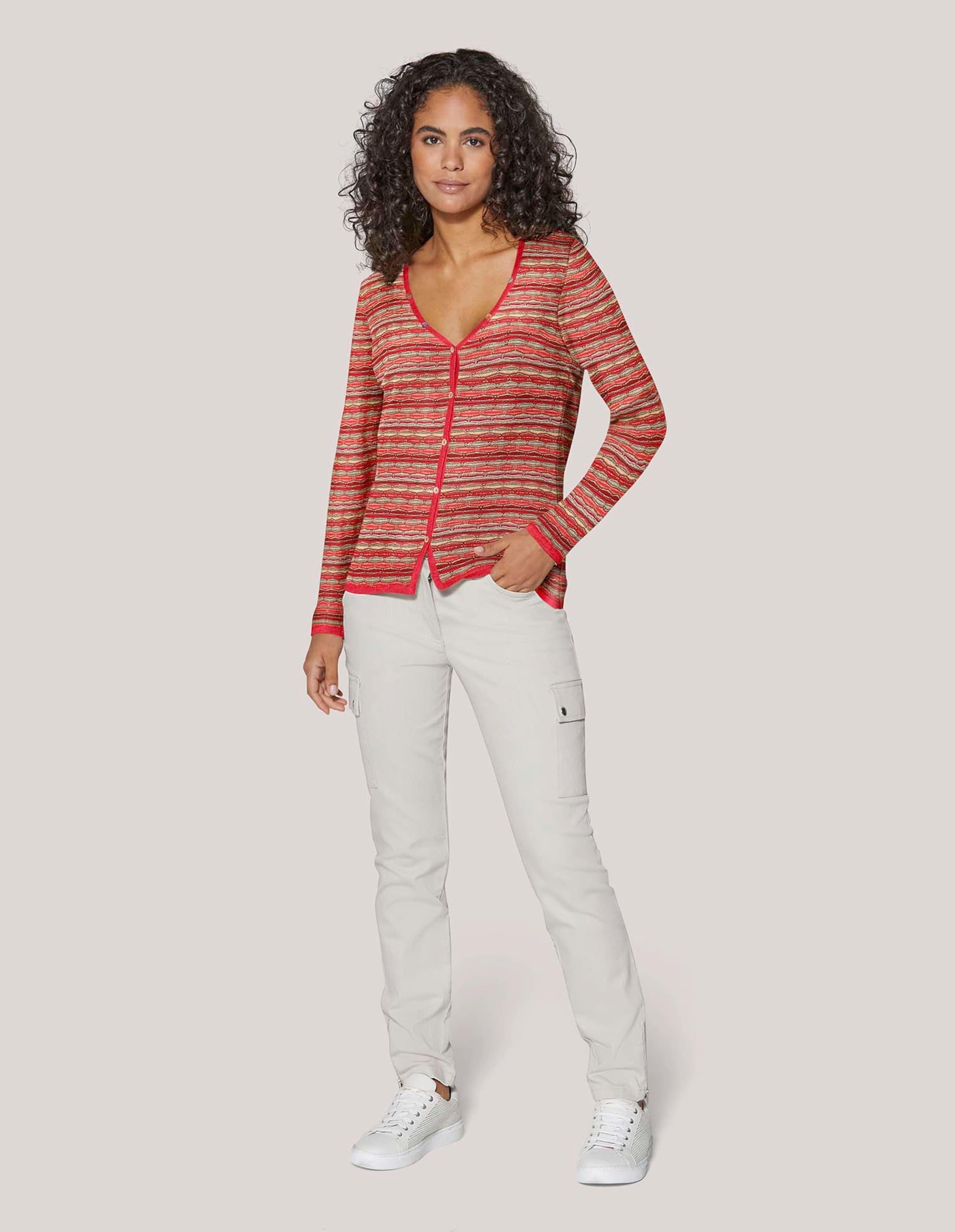 MADELEINE Strickjacke »Strickjacke Schmale Strickjacke mit mehrfarbigem Streifenmuster«