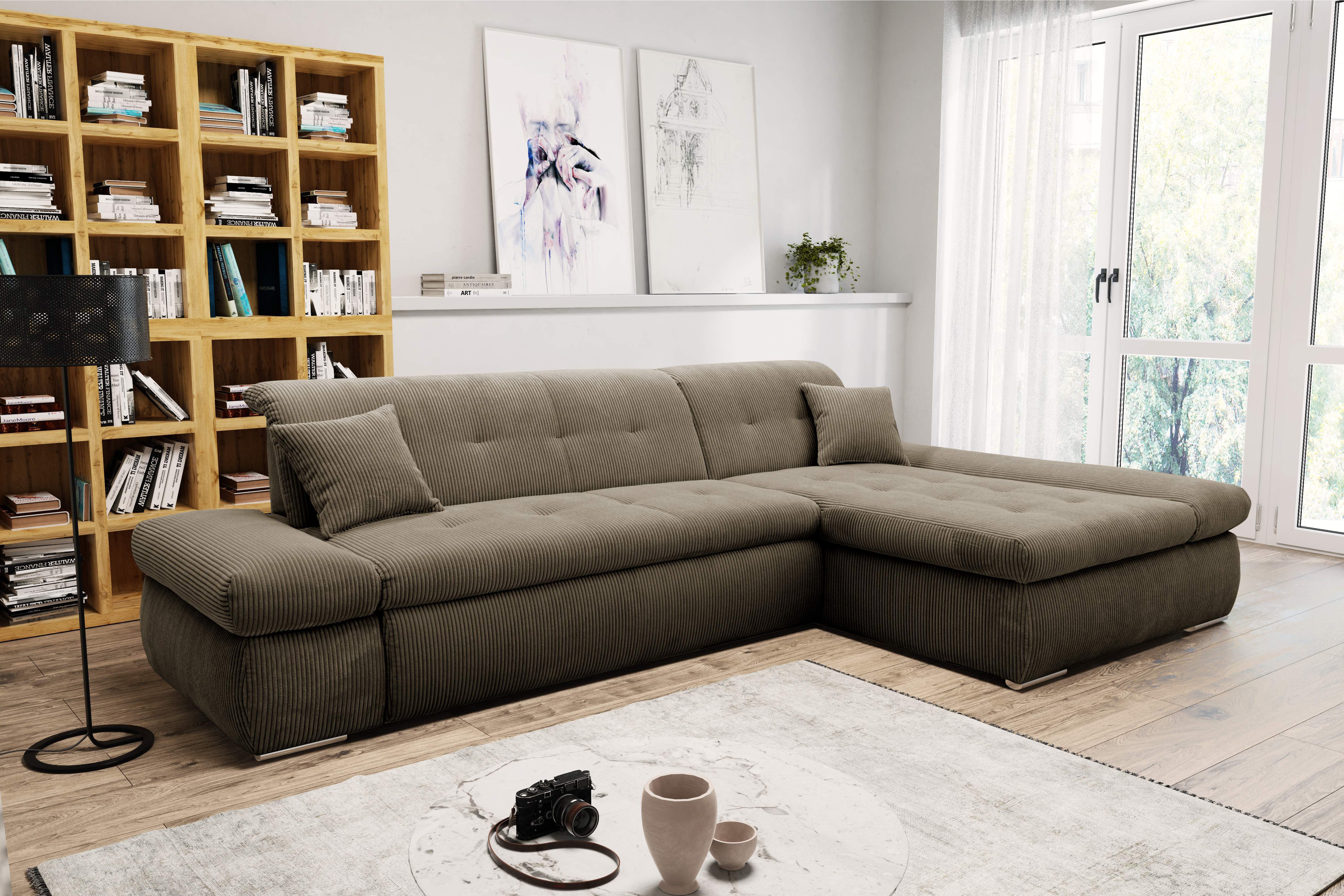 DOMO collection Ecksofa "MORIC Massiv - Belastbar bis 140 kgxSitz, 300x172 cm, XXL-Format" L-Form, Cord, schlamm