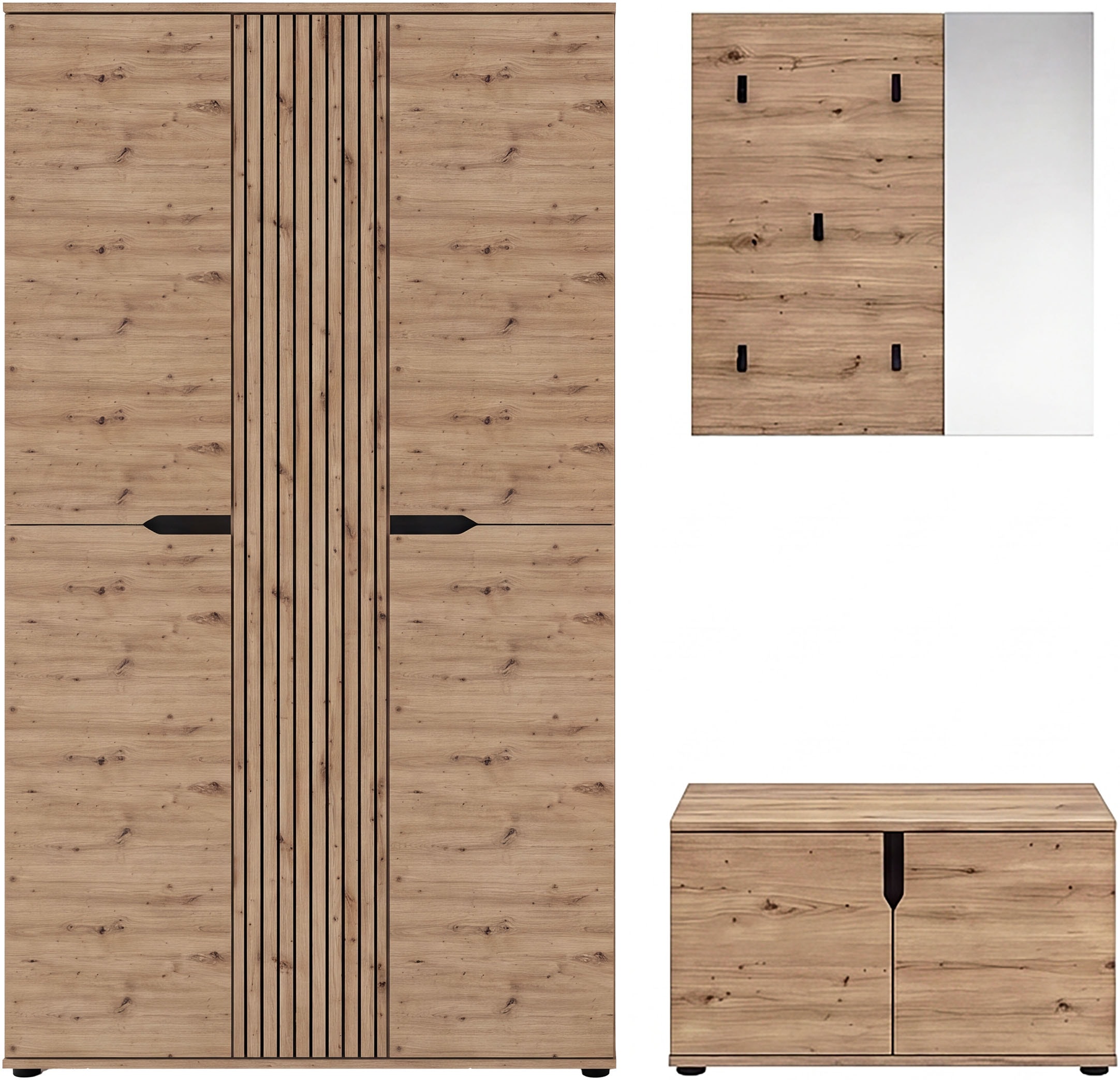 OTTO home Garderoben-Set »FJELL, 3-teilig, Breite 199cm, Front mit hochwertiger Längsfräsung«