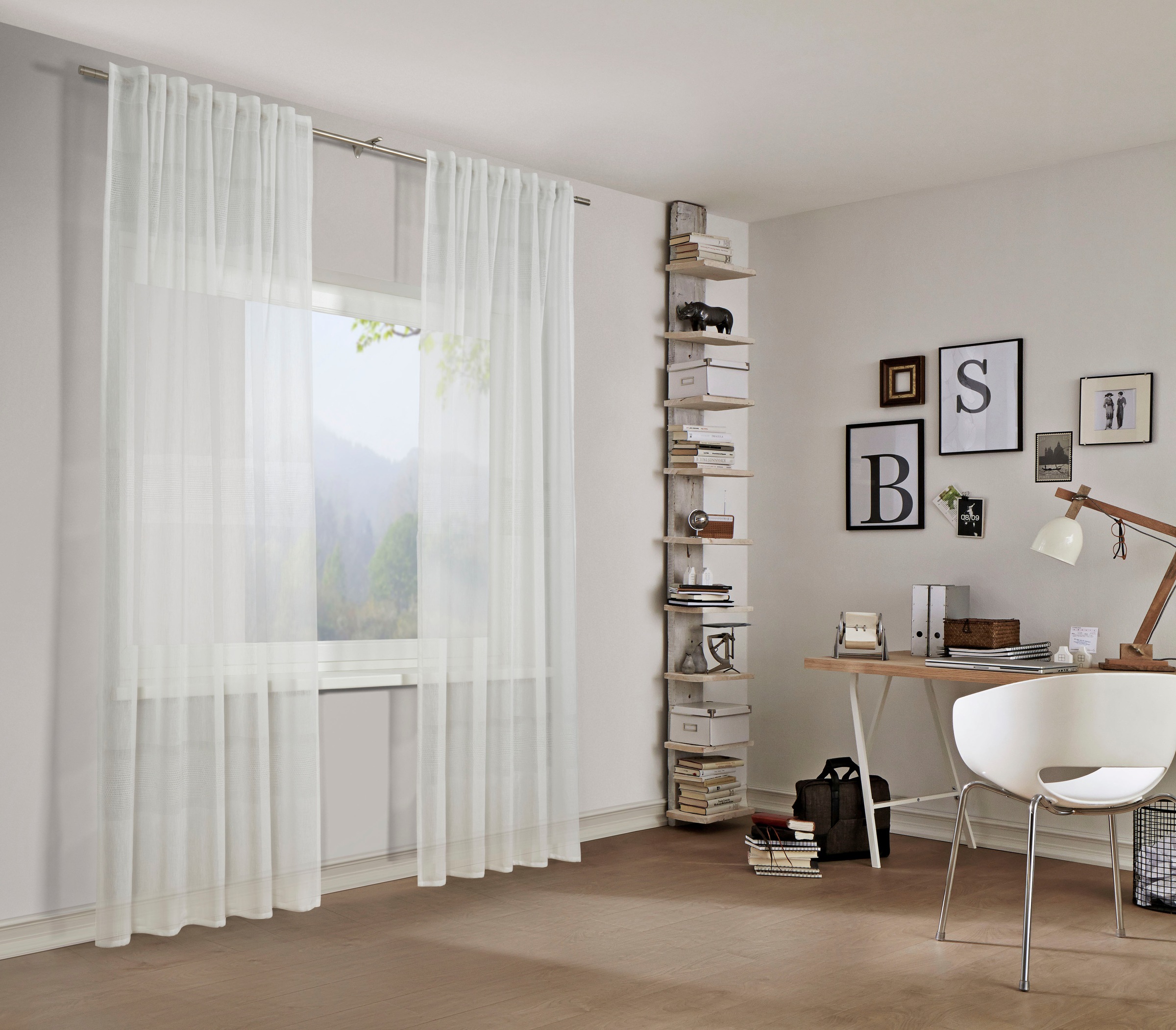 Gardine »Schal Etamine Querstreifen«, (1 St.), mit Gardinenband und verdeckten Schlaufen