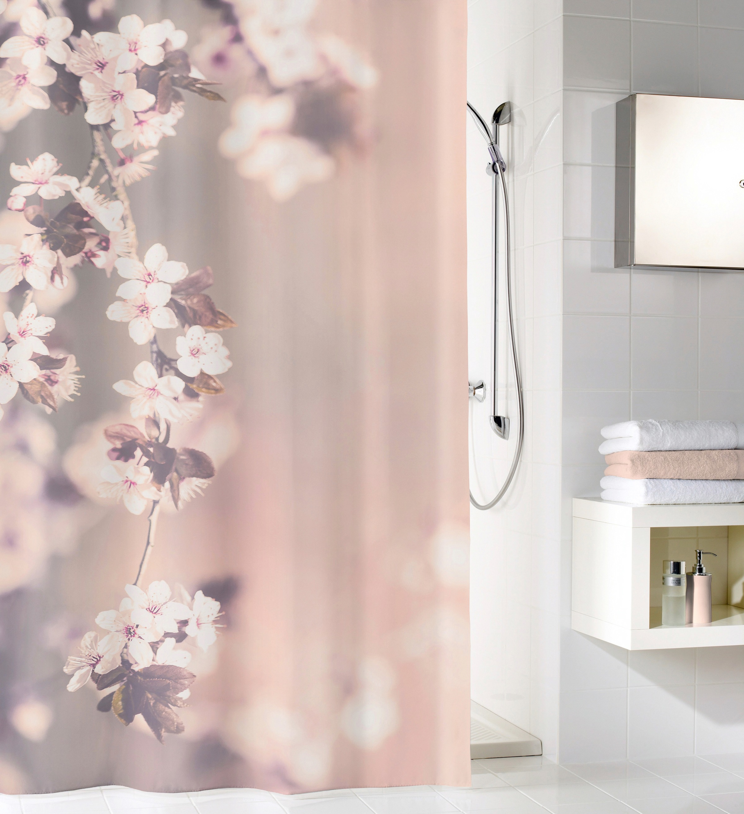 Duschvorhang KLEINE WOLKE, B:180cm H:180cm, rosa, Polyester, Duschvorhänge