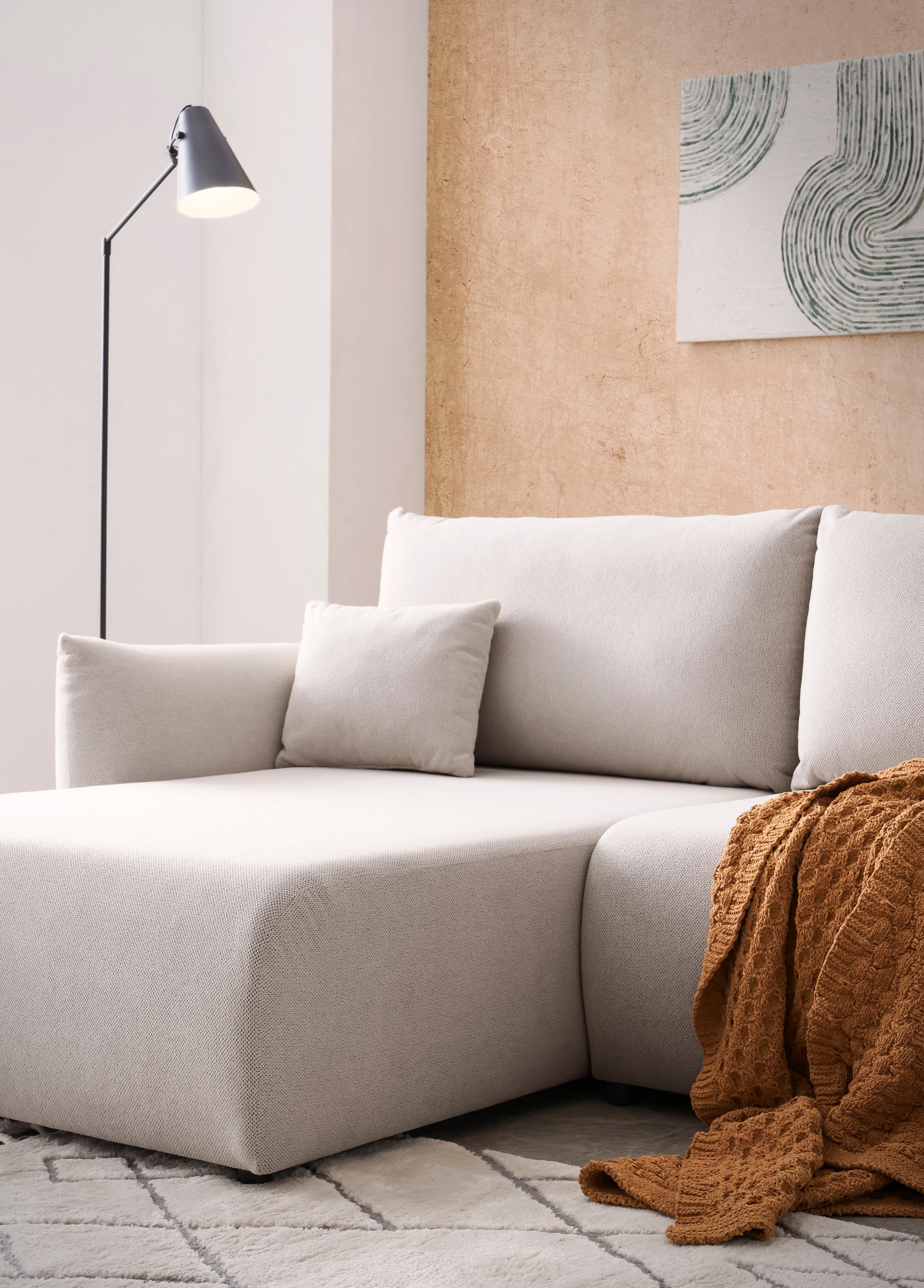INOSIGN Ecksofa »MAVAS Schlafsofa mit Bettkasten, L-Form,«, ca.257/127cm (Liegefläche 212/145 cm), Cord, Chenille, Struktur