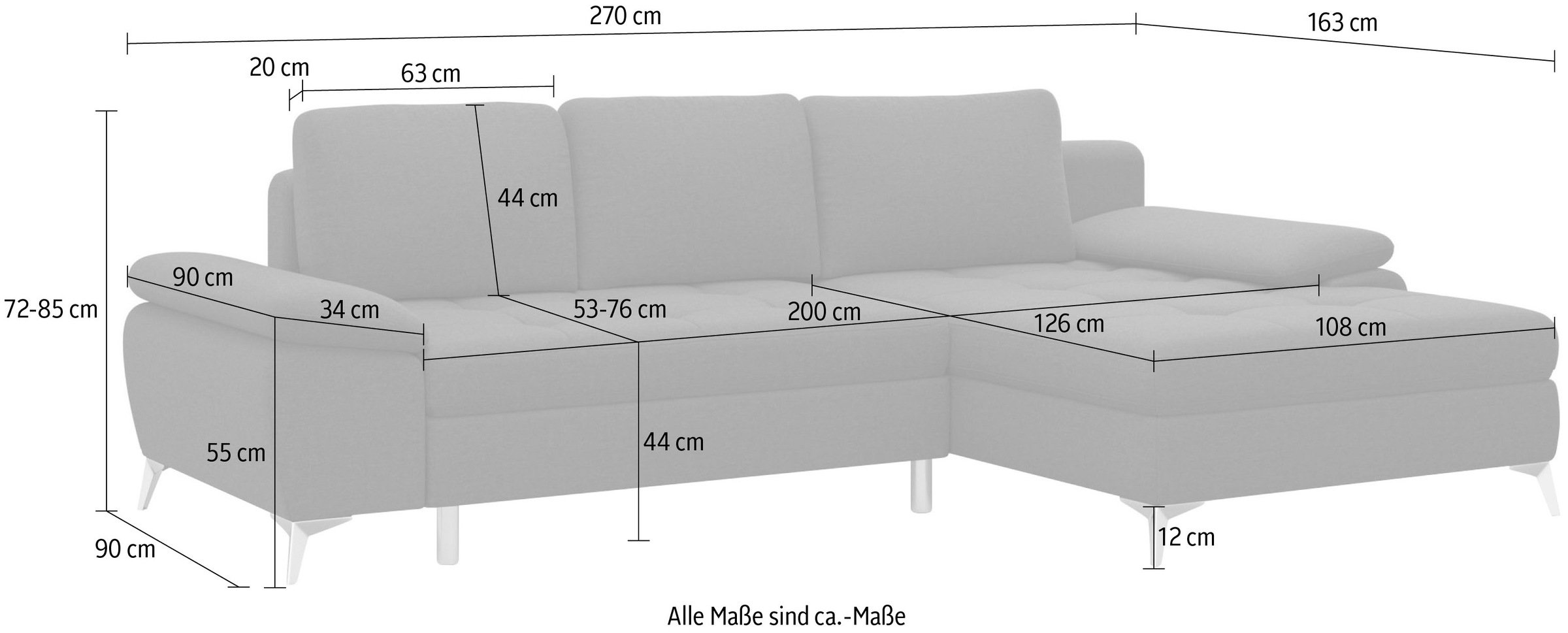 sit&more Ecksofa »Latigo L-Form«, mit Recamiere, wahlweise mit Bettfunktion und Bettkasten