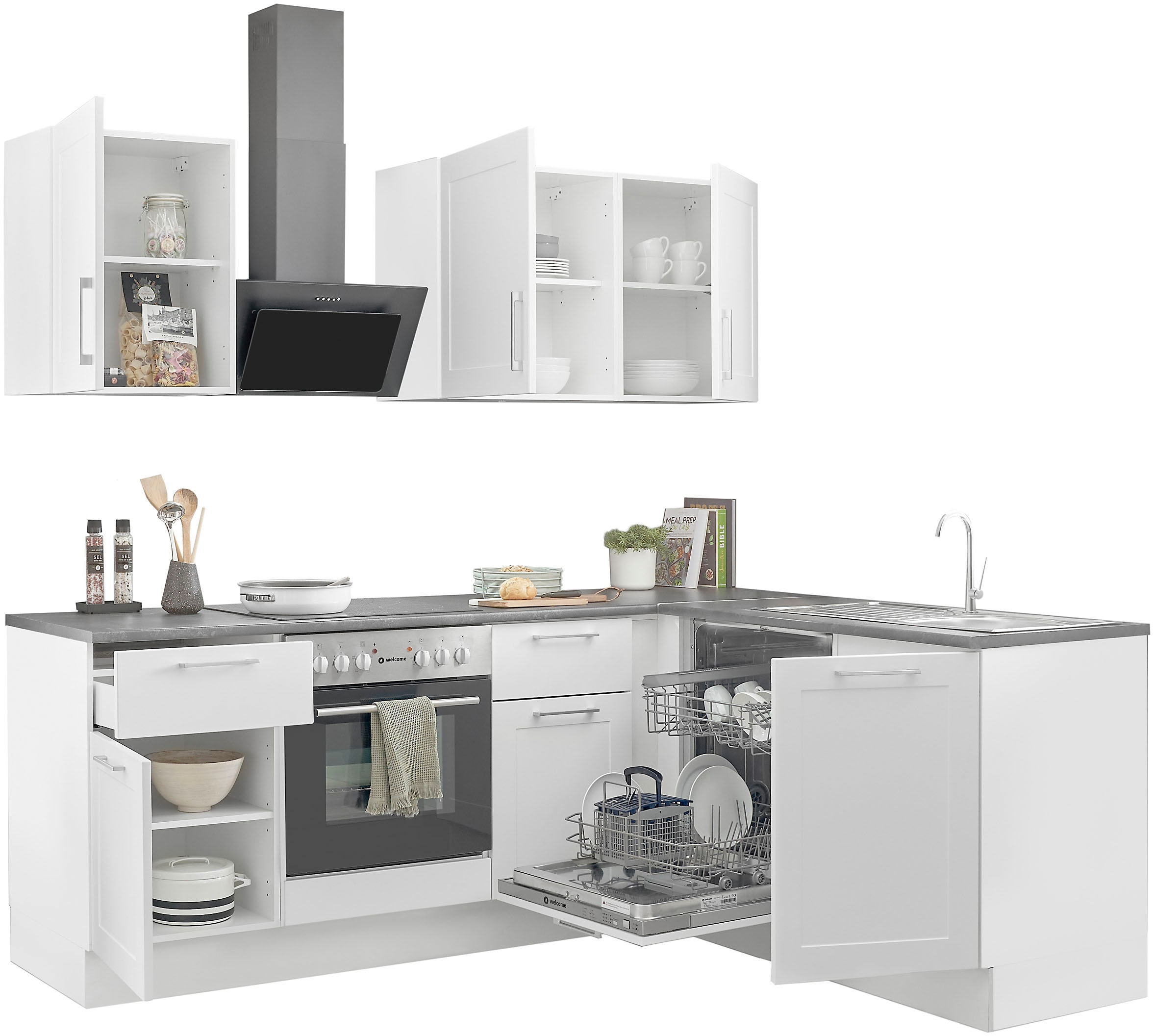 BASIC by Balculina Winkelküche »Marsi«, Stellmaße 220x175 cm, wahlweise mit E-Geräten, Soft-Close-Funktion