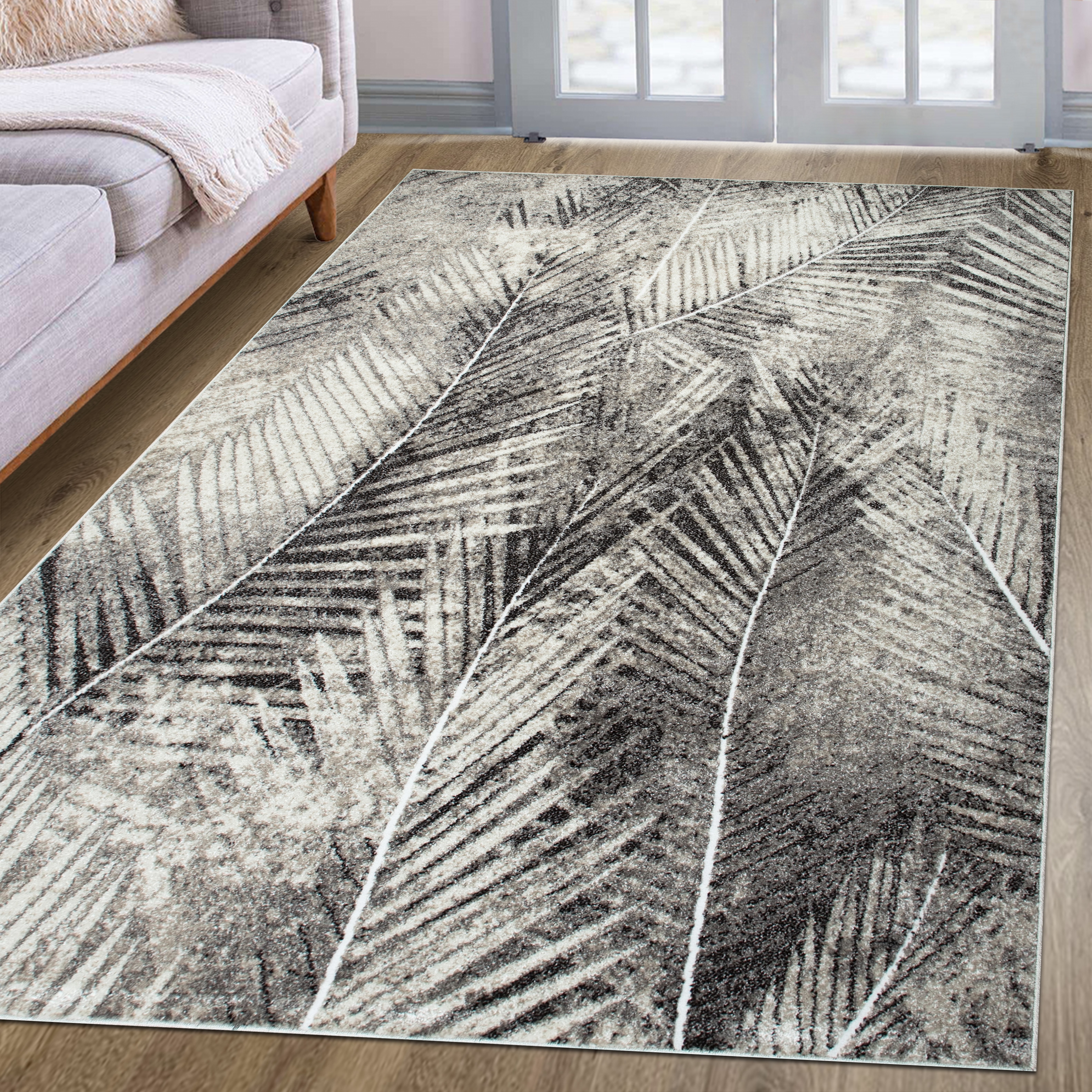 Teppich MY HOME, B:200cm H:9mm L:300cm, beige, Kunstfaser, Wohnzimmer, Teppiche, "Kiliv, modernes Blatt Design", mit besonders weichem Flor, Kurzflor