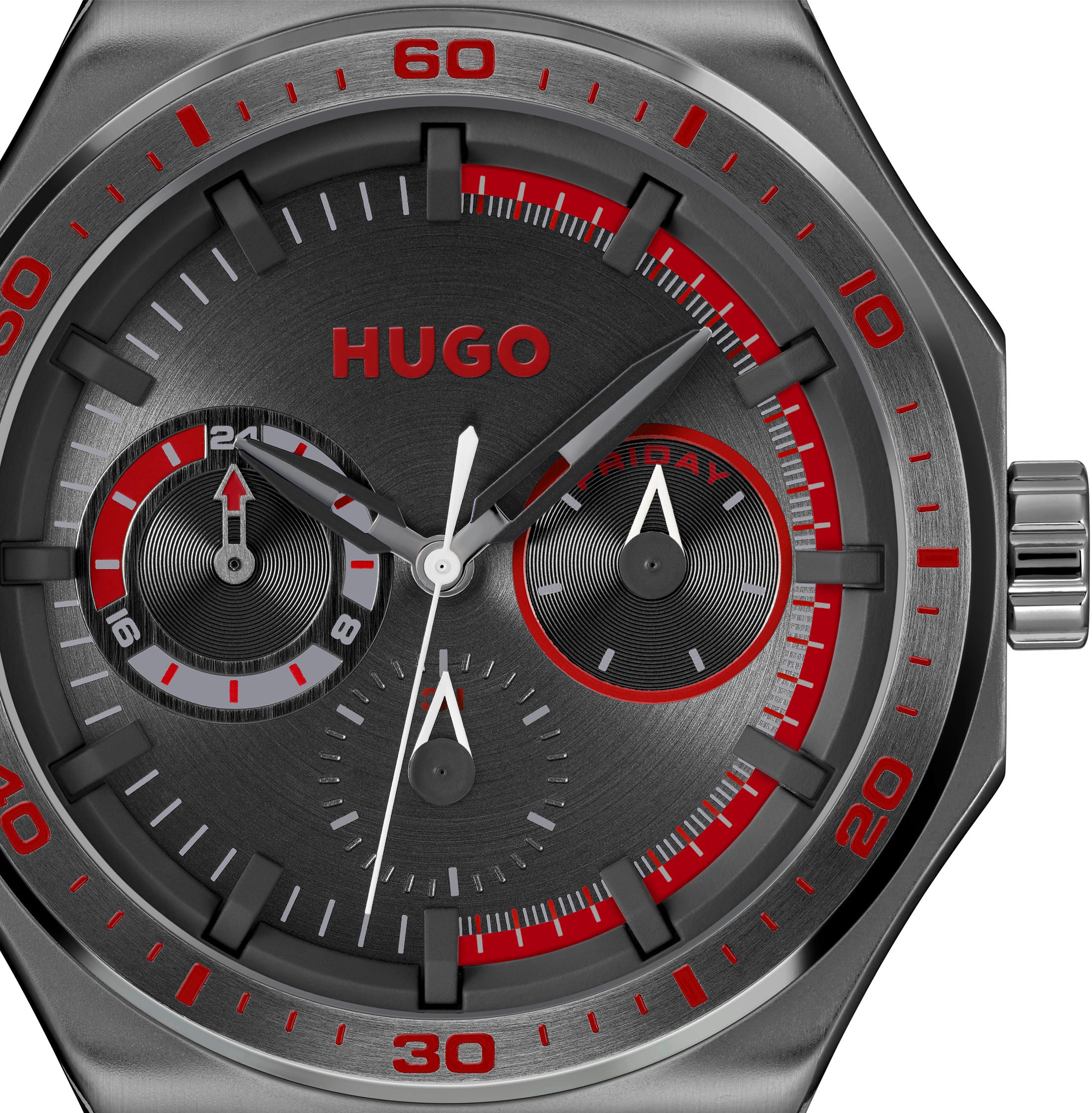HUGO Multifunktionsuhr »#GRAIL SPORT«, Quarzuhr, Armbanduhr, Herrenuhr, Edelstahlarmband, analog