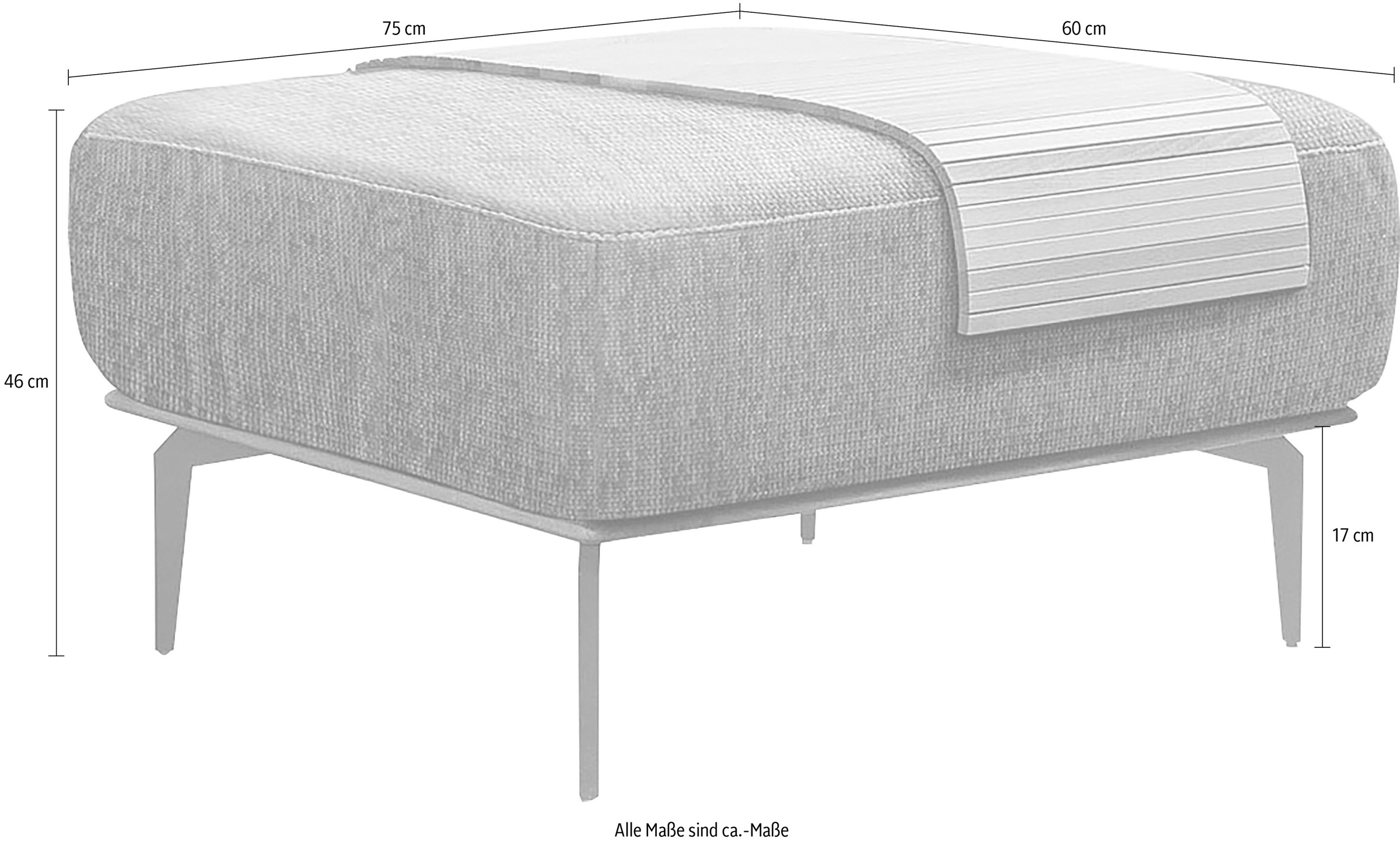 W.SCHILLIG Polsterhocker »run«, mit elegantem Holzsockel, Füße in Chrom glänzend, Breite 75 cm