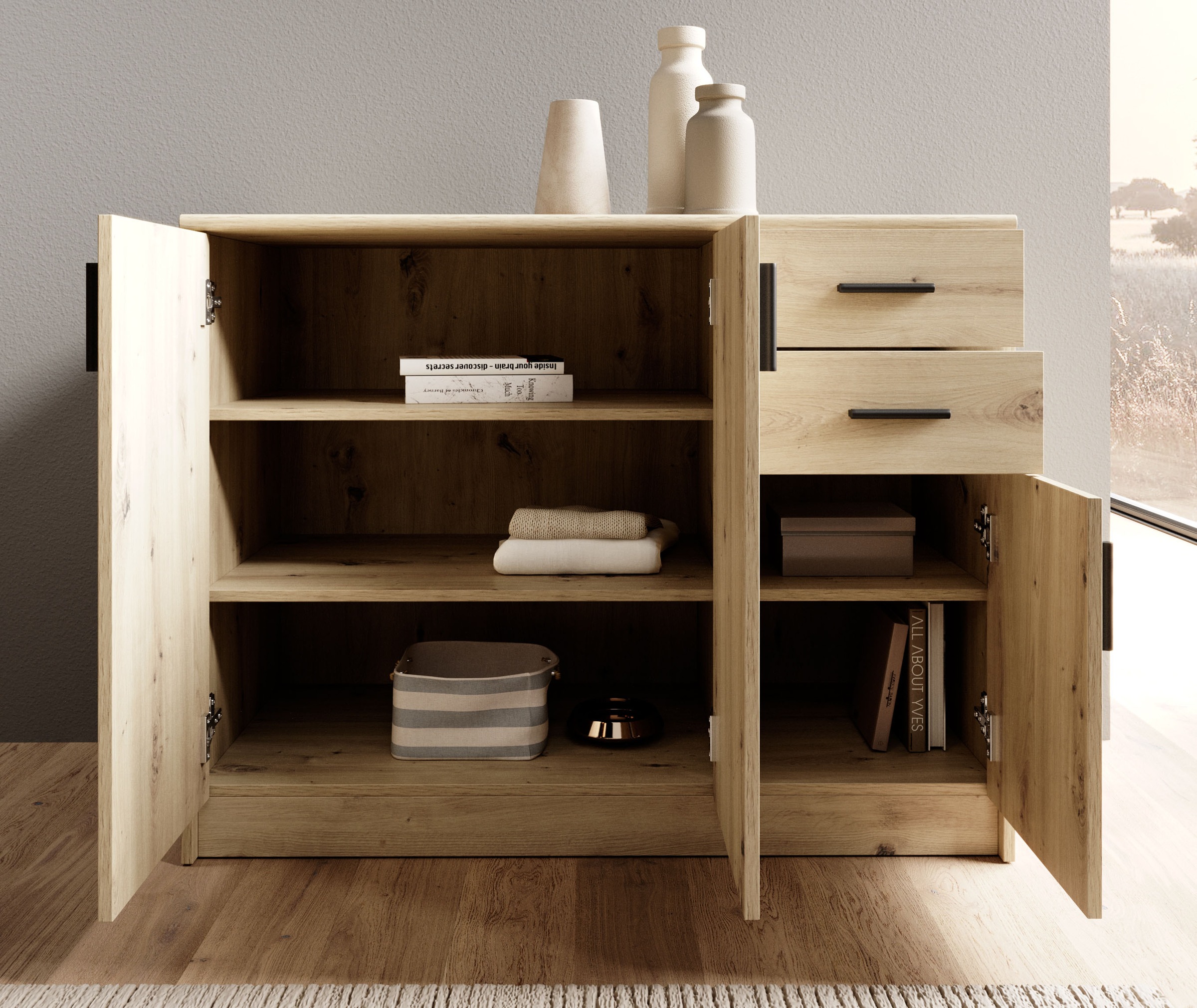 HBZ Sideboard »Nelly Kommode, BxHxT 109x86x50cm«, (1 St.), Breite 109cm, Einlegeböden verstellbar, foliert