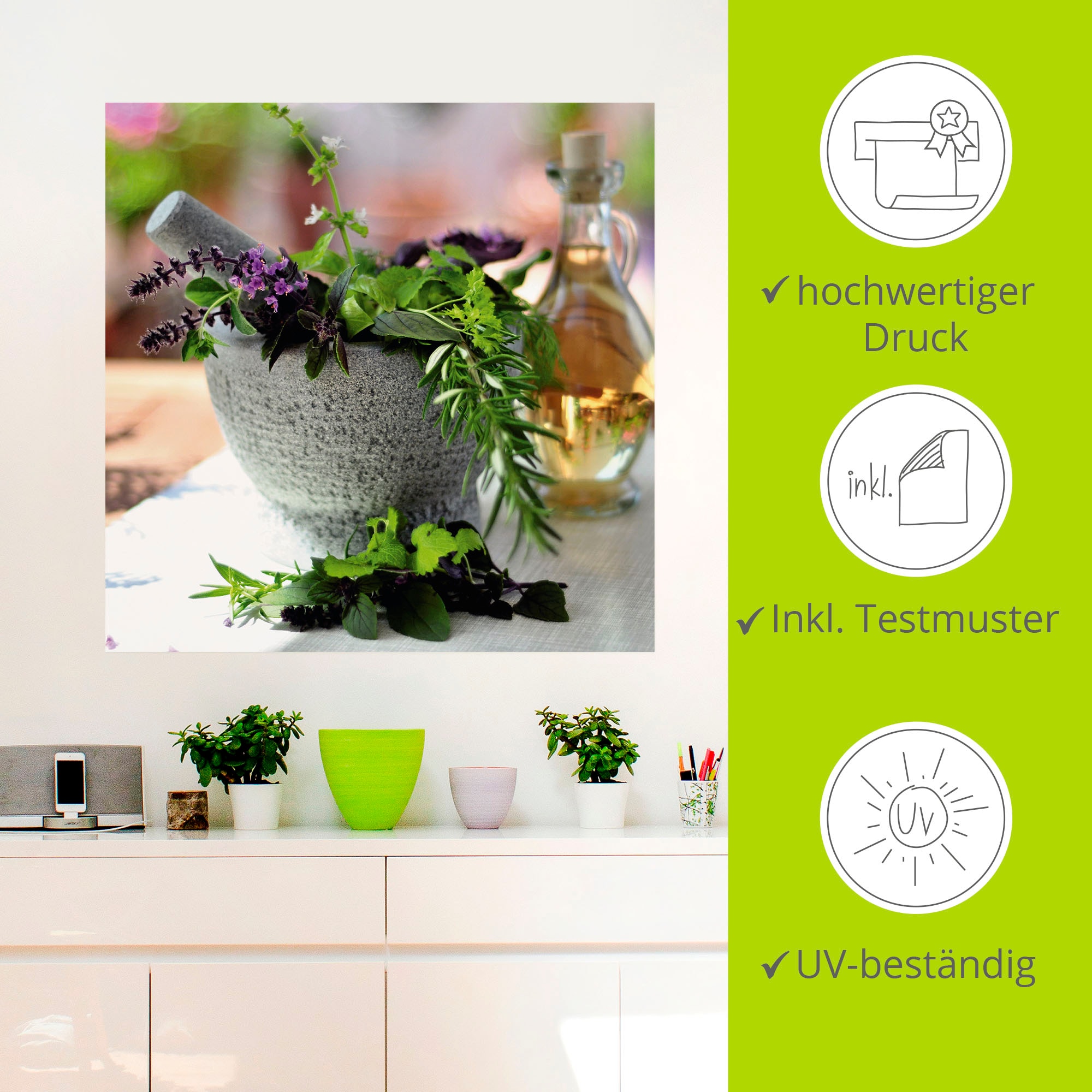 Artland Wandbild »Gesunder Kräutermix im Mörser«, Arrangements, (1 St.), als Poster, Wandaufkleber in verschied. Größen