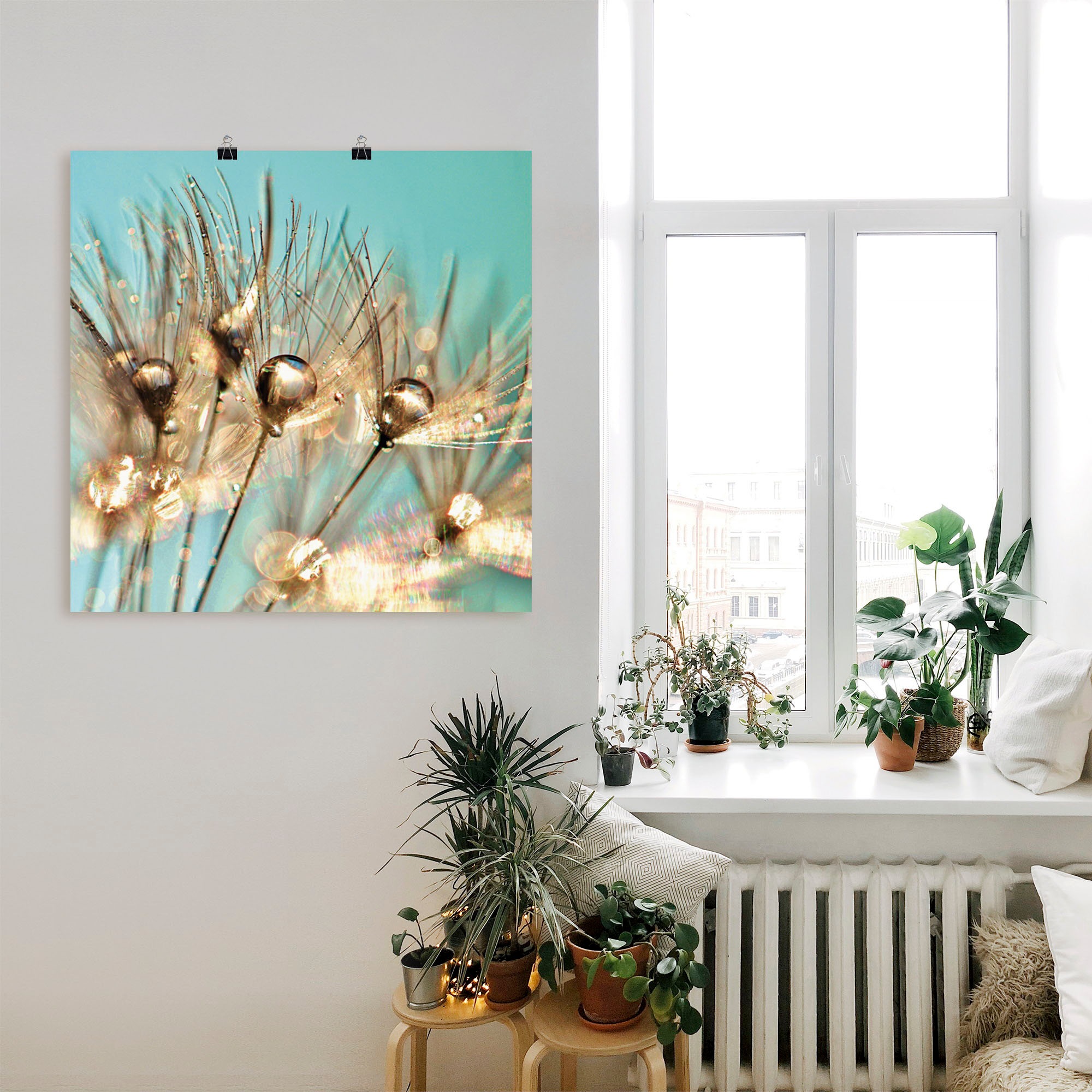 Artland Leinwandbild »Pusteblume Goldener Tau«, Blumen, (1 St.), auf Keilrahmen gespannt