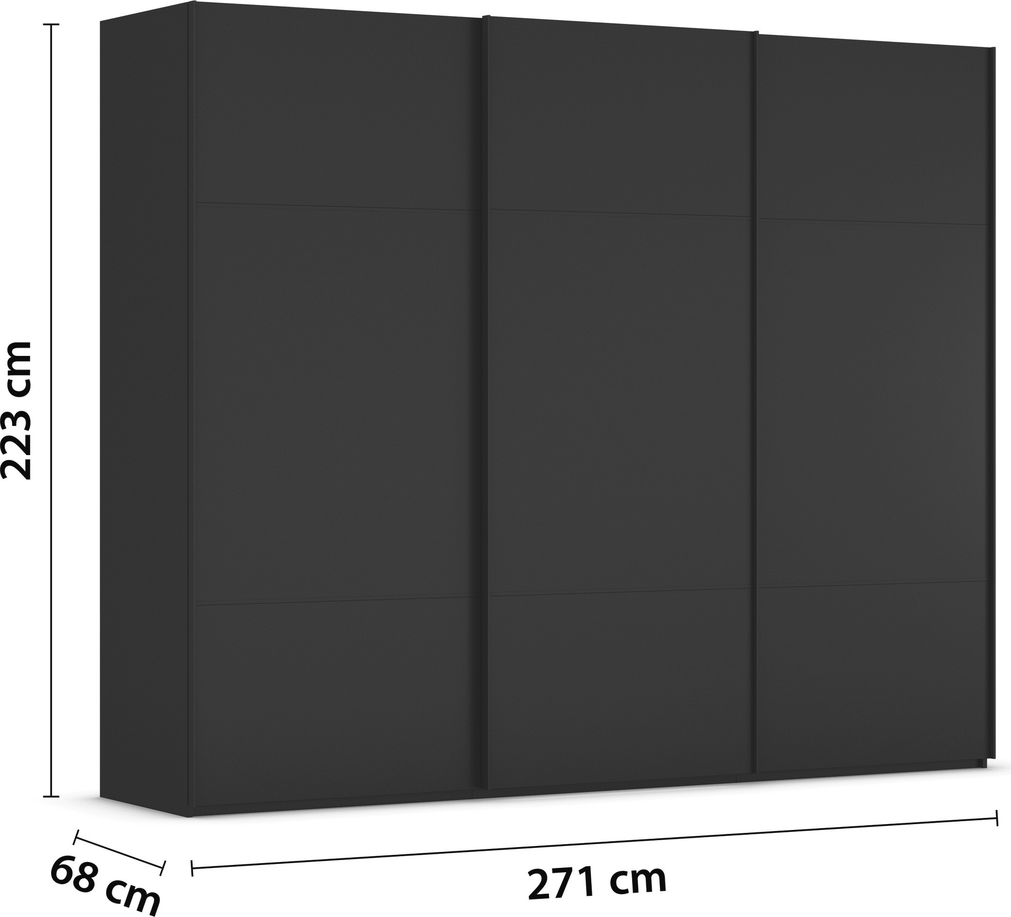 rauch Schwebetürenschrank »Kleiderschrank Schrank Garderobe Schlafzimmerschrank SCALE-TRIO«, edle dreigeteilte Front, 2 Zierleisten in Griff-Farbe MADE IN GERMANY