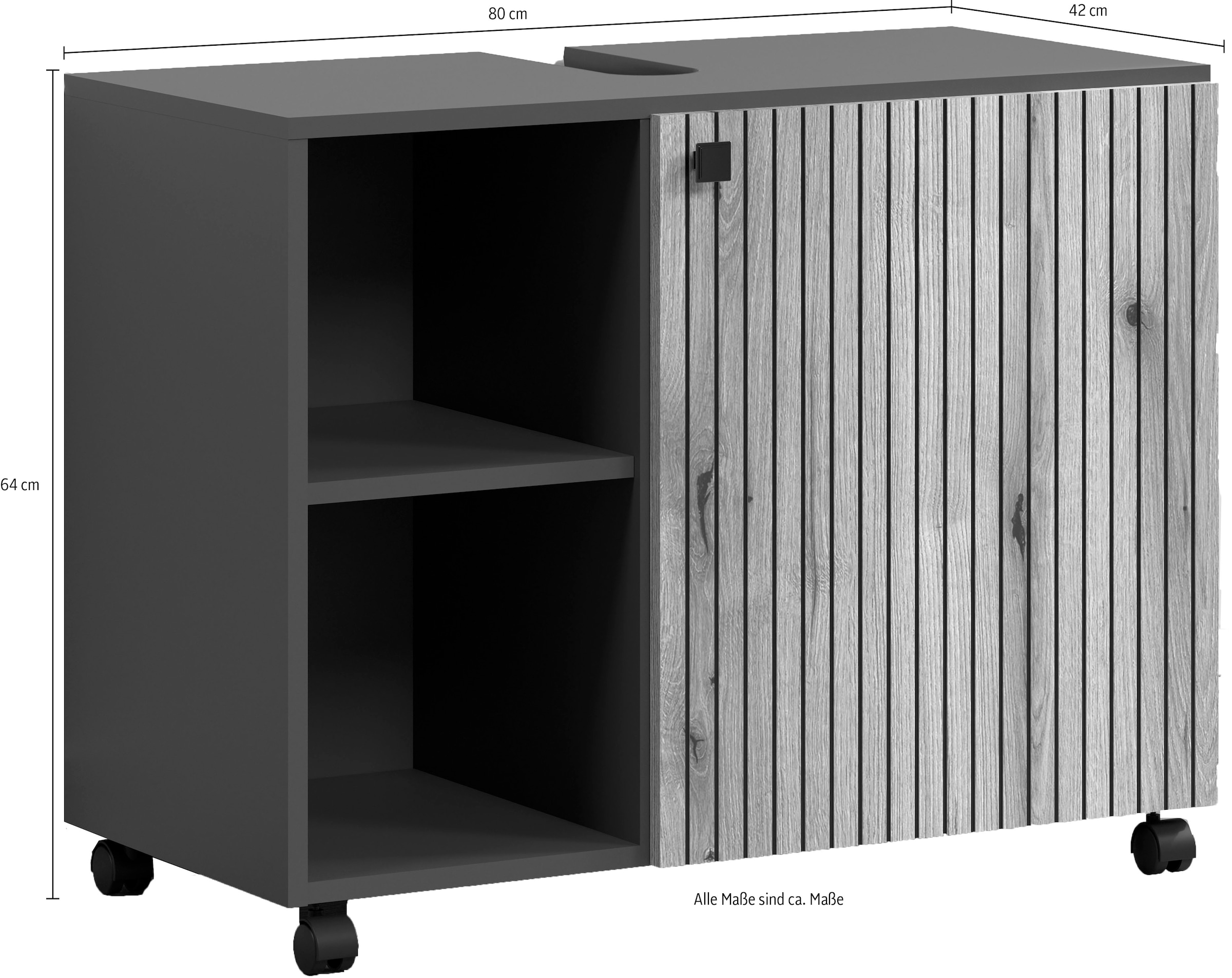 welltime Waschbeckenunterschrank »Amrum«, BxHxT 80 x 64 x 42cm Waschbeckenunterschrank Eiche Rillenoptik