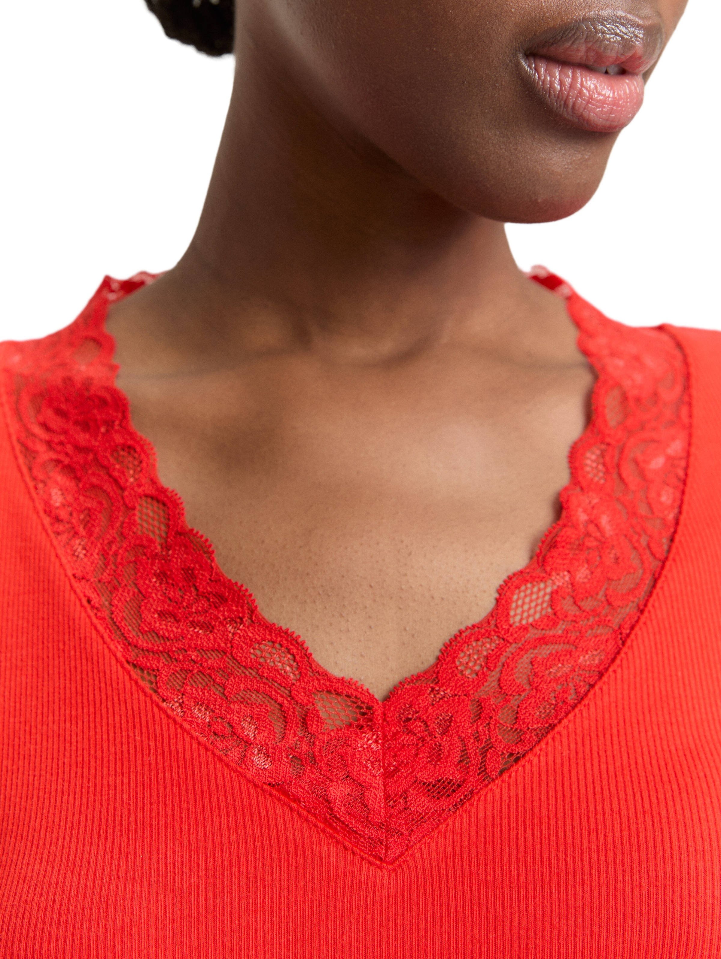 Thumbnail - TOM TAILOR Denim Langarmshirt V-Ausschnitt mit Spitze