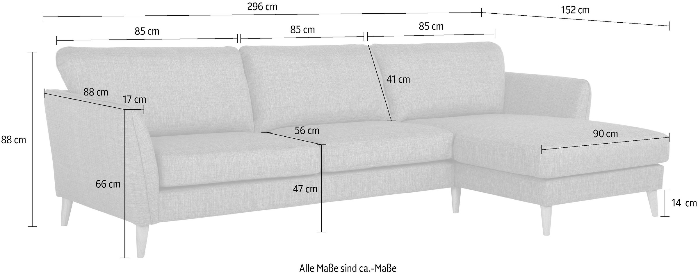 Home affaire Ecksofa »Meersburg, L-Form,«, mit Holzfüßen