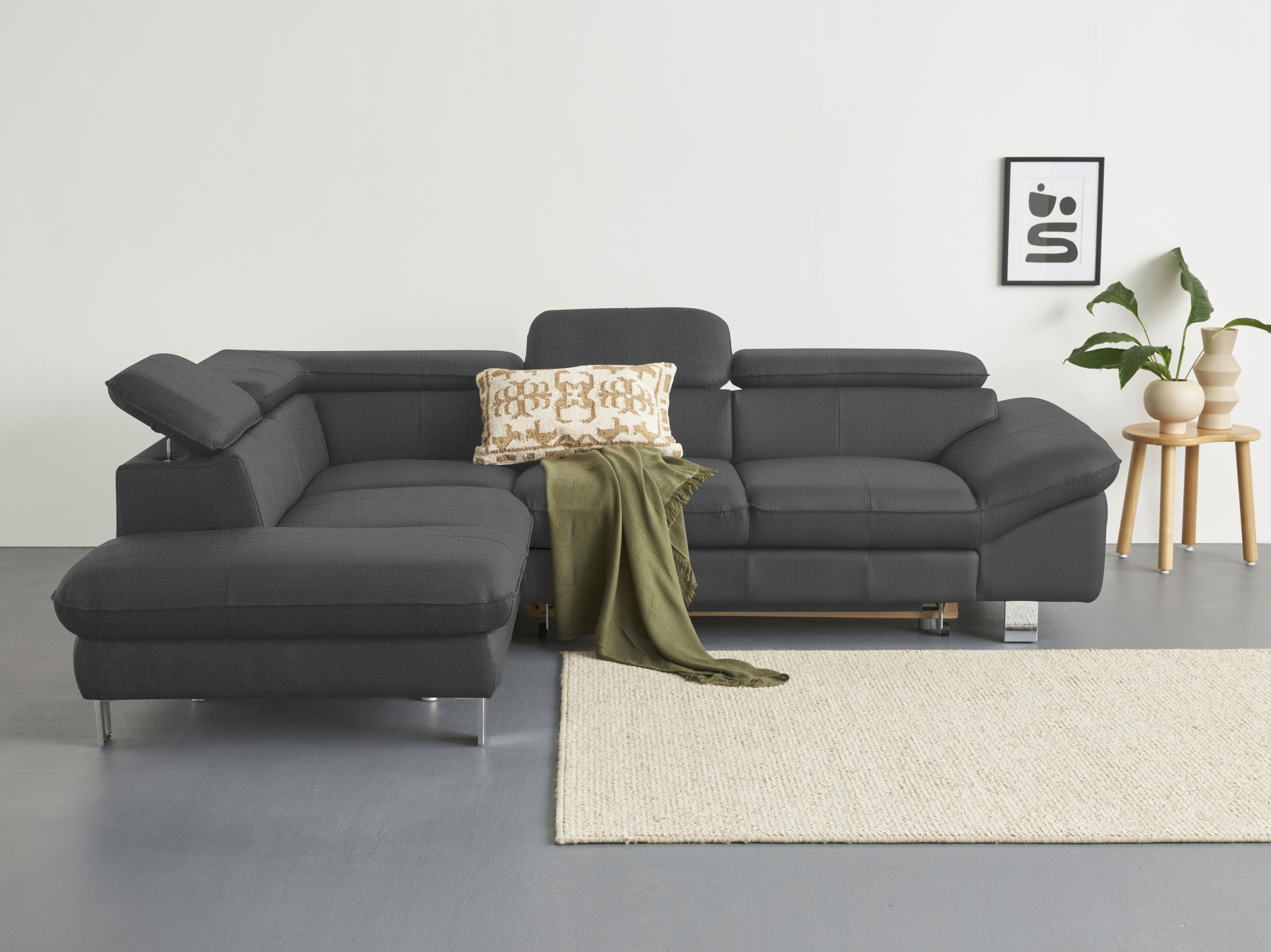 COTTA Ecksofa "Driver L-Form, B: 265cm, moderne Couch, Wellenunterfederung, inkl. 3 x" Kopfteilverstellung, optional Schlaffunktion & Bettkasten