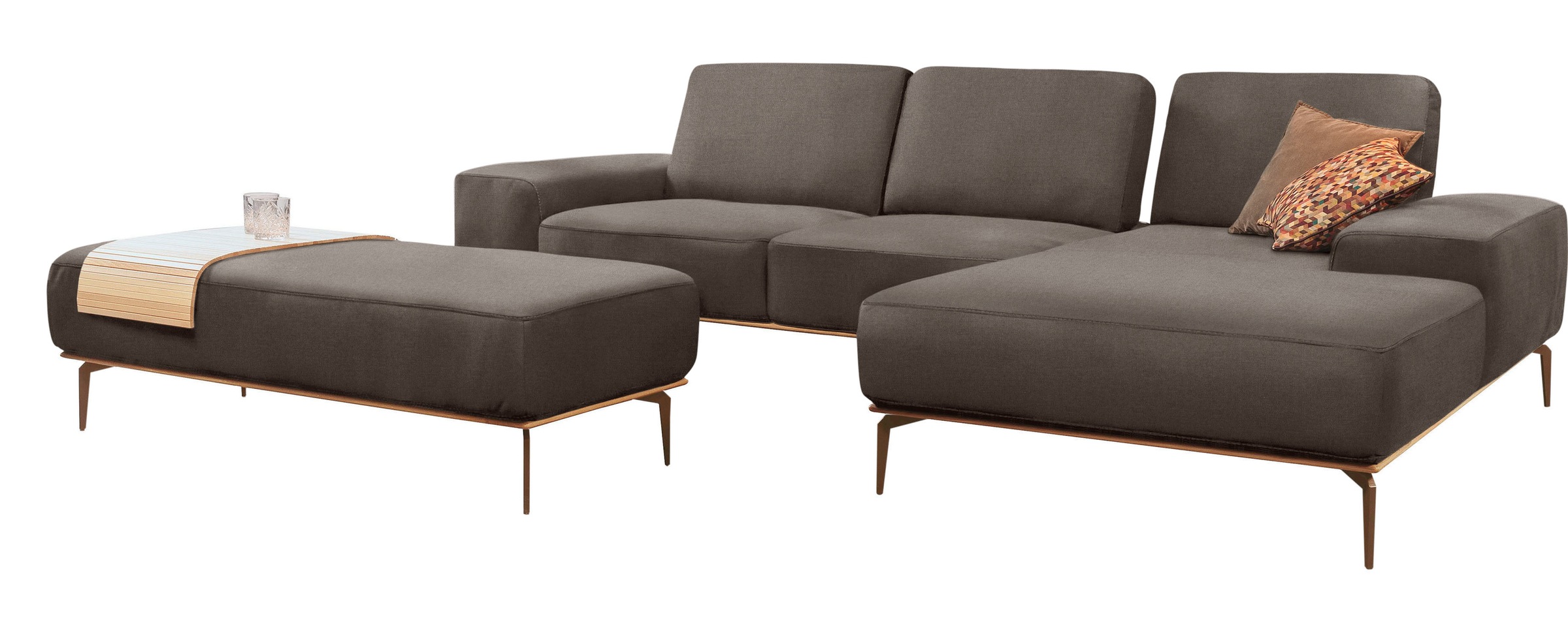 W.SCHILLIG Ecksofa »run, Designsofa mit tollem Sitzkomfort, bequem, L-Form«, mit Holzsockel, Füße in Bronze pulverbeschichtet, Breite 319 cm
