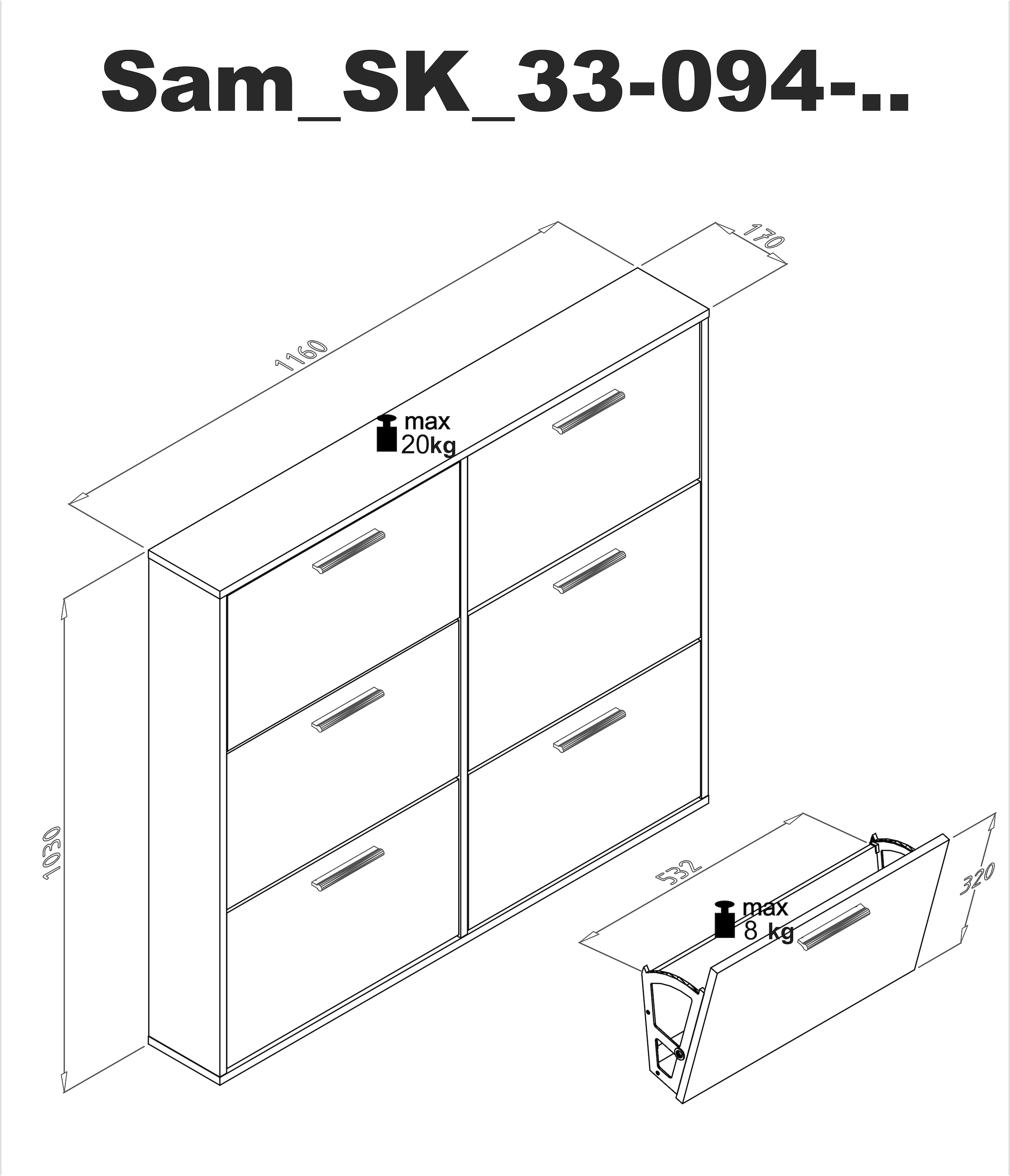 HBZ Schuhkipper »Sam Schuhkipper, Schuhschrank BxHxT 116x103x17 cm«, (1 St.), mit 6 Klappen