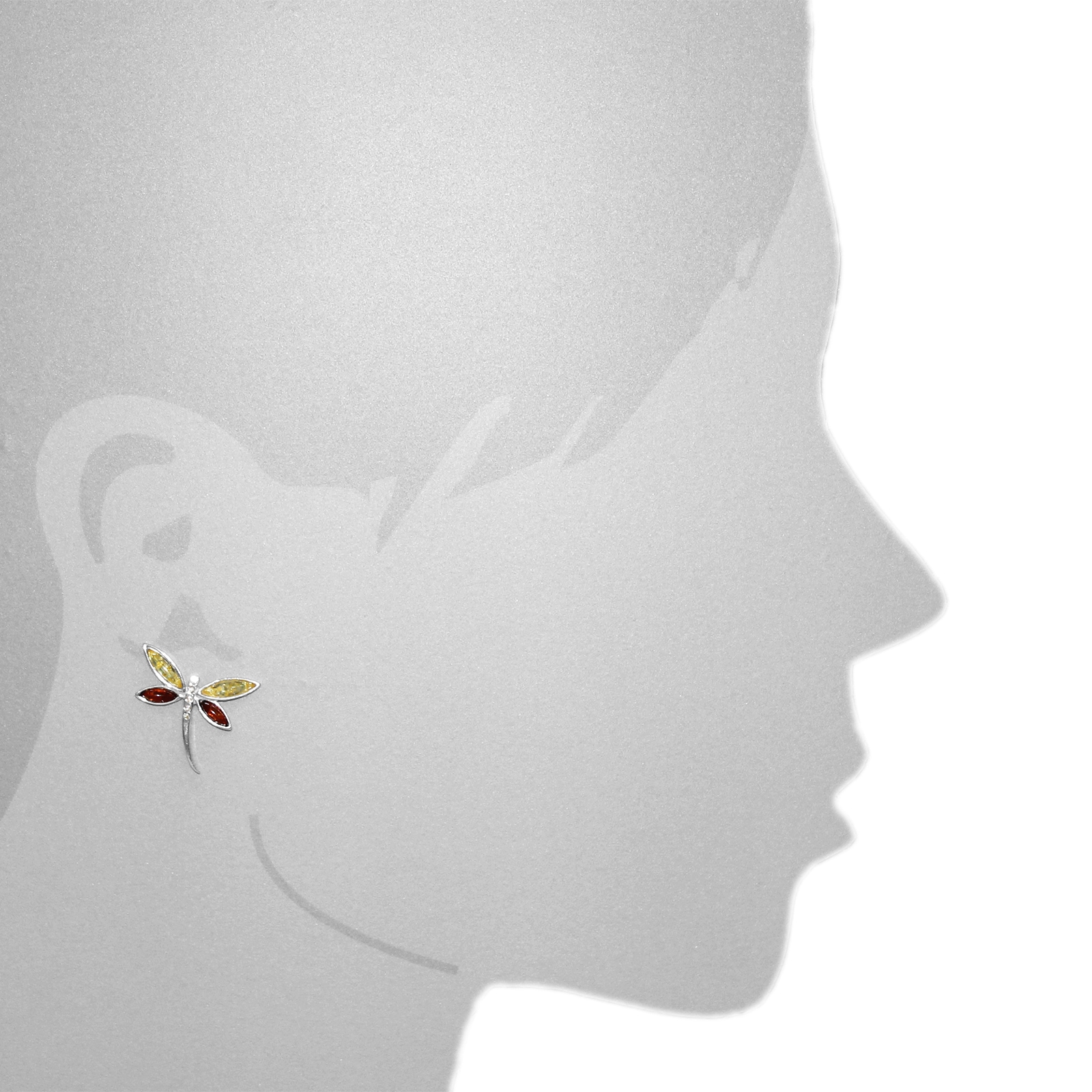 OSTSEE-SCHMUCK Paar Ohrstecker »- Libelle - Silber 925/000 - Bernstein&Schmuckstein«